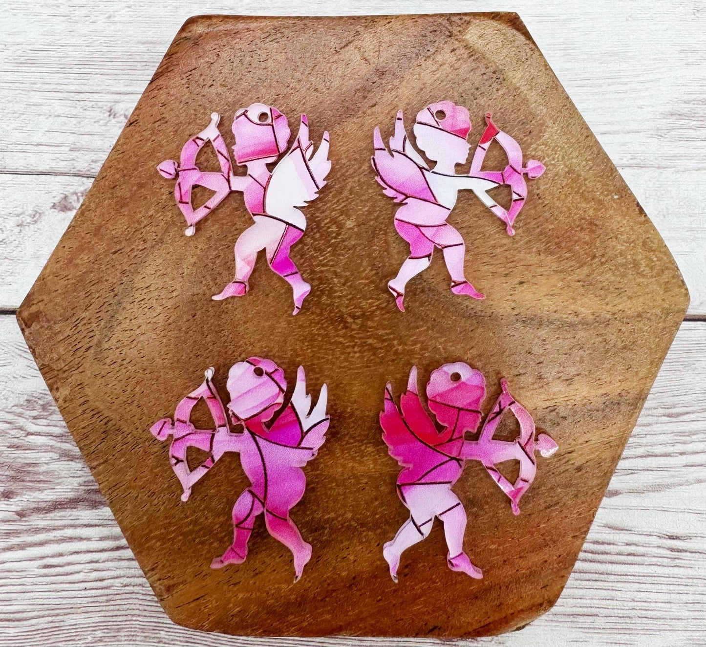 Pink Stained Glass Print Cupid Valentine Acrylic Earring Blanks, DIY Jewelry Making