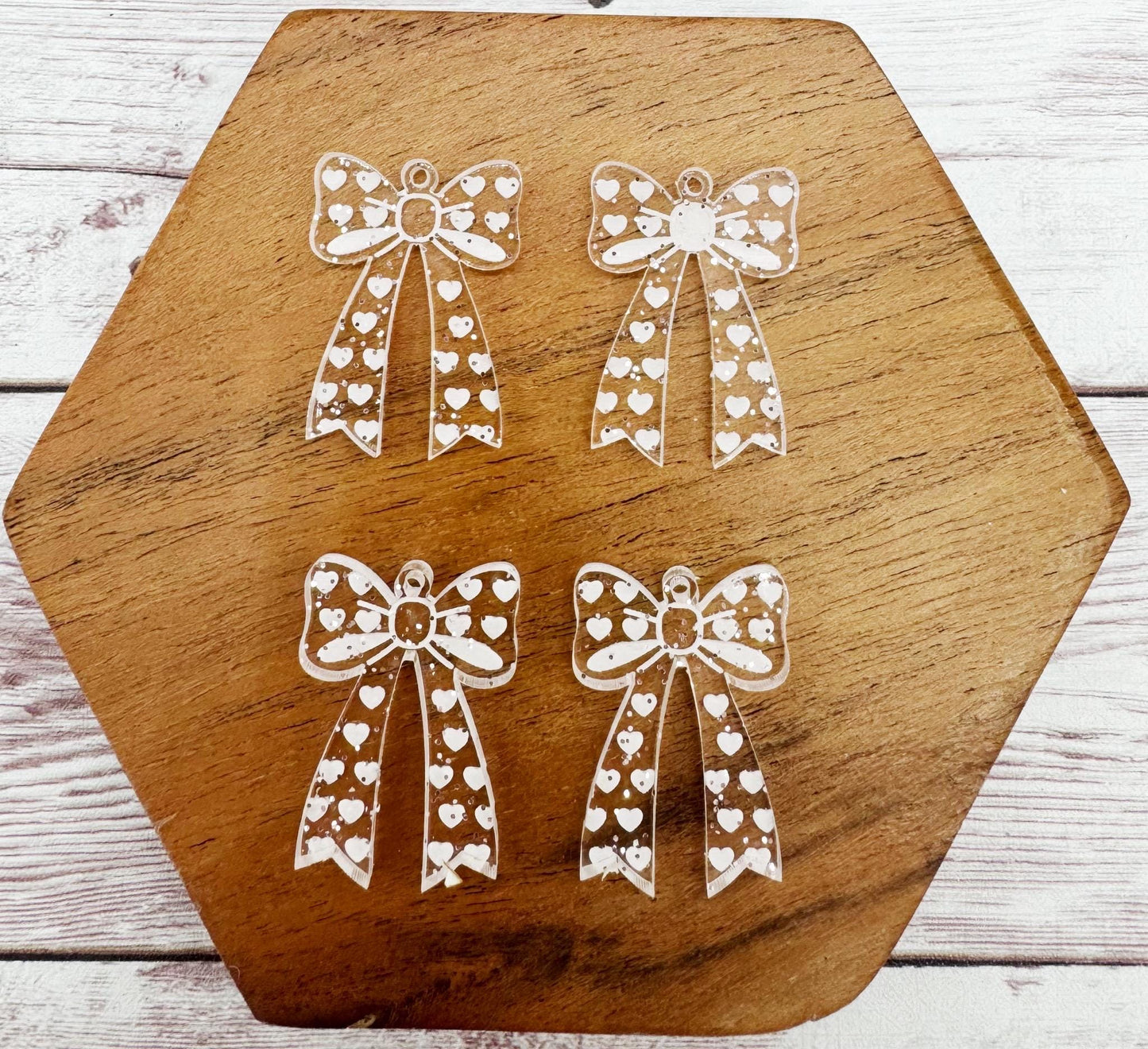 Clear Glitter Engraved Heart Bow Valentine Acrylic Earring Blanks, DIY Jewelry Making