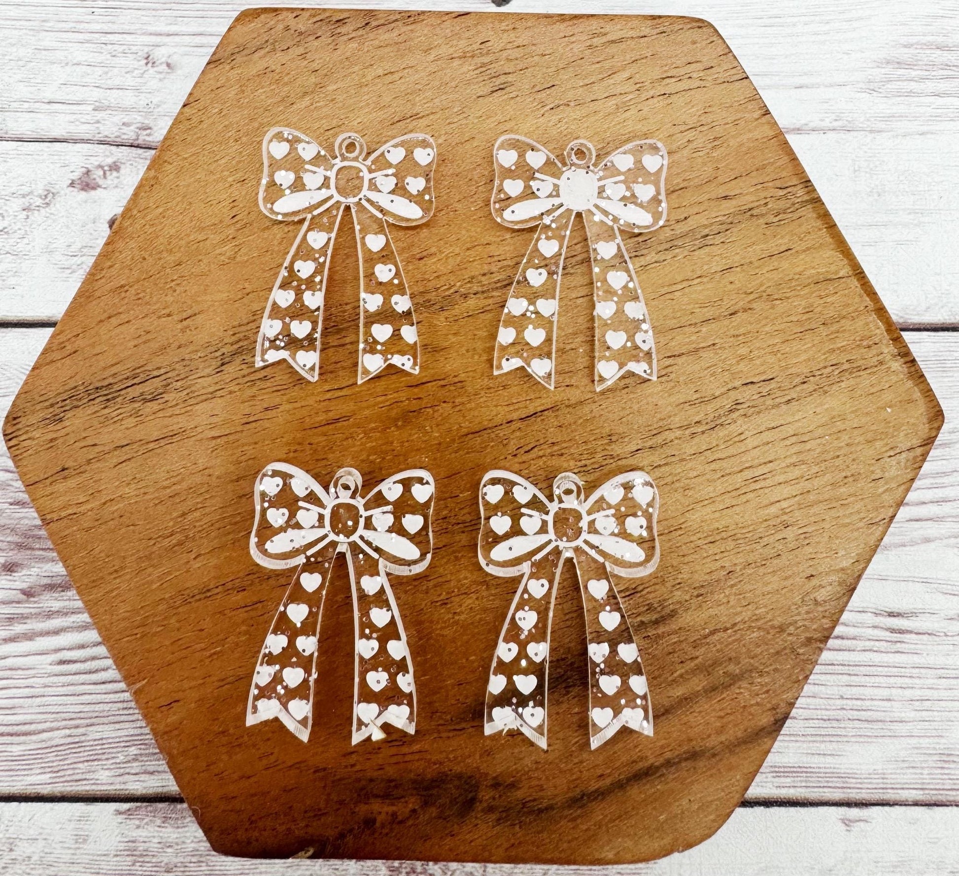 Clear Glitter Engraved Heart Bow Valentine Acrylic Earring Blanks, DIY Jewelry Making