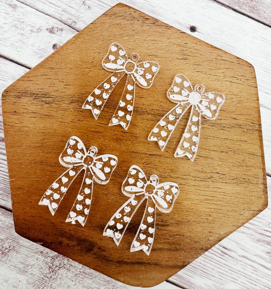 Clear Glitter Engraved Heart Bow Valentine Acrylic Earring Blanks, DIY Jewelry Making