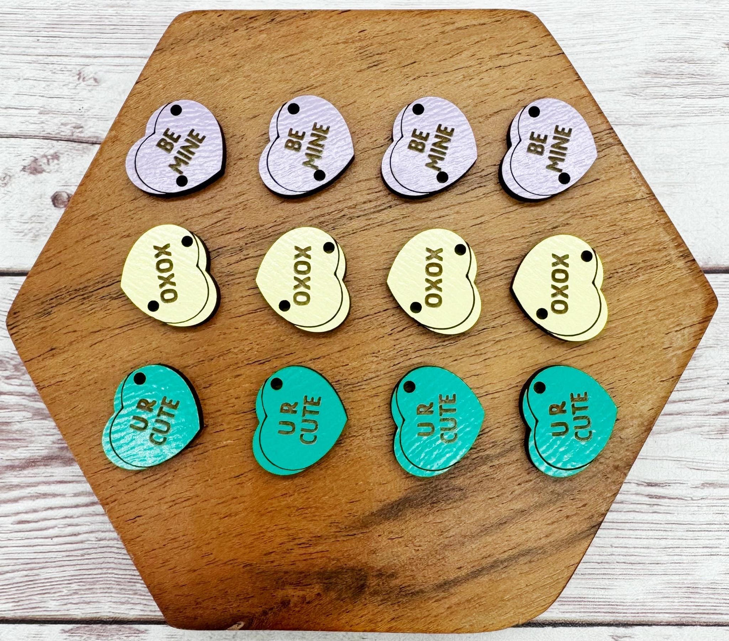 Valentine Candy Heart Trio Wood Earring Blanks, DIY Jewelry Making