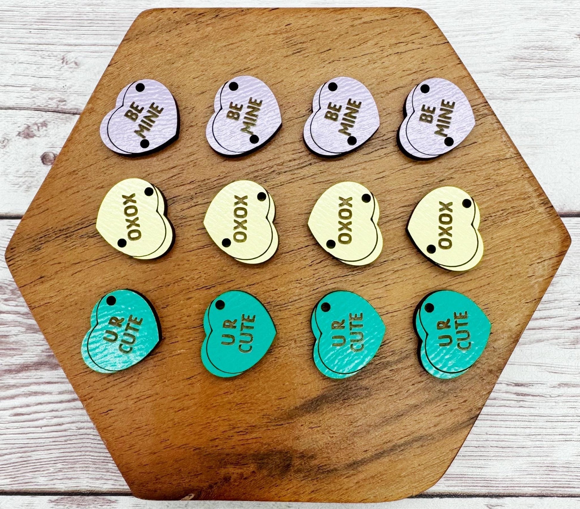 Valentine Candy Heart Trio Wood Earring Blanks, DIY Jewelry Making