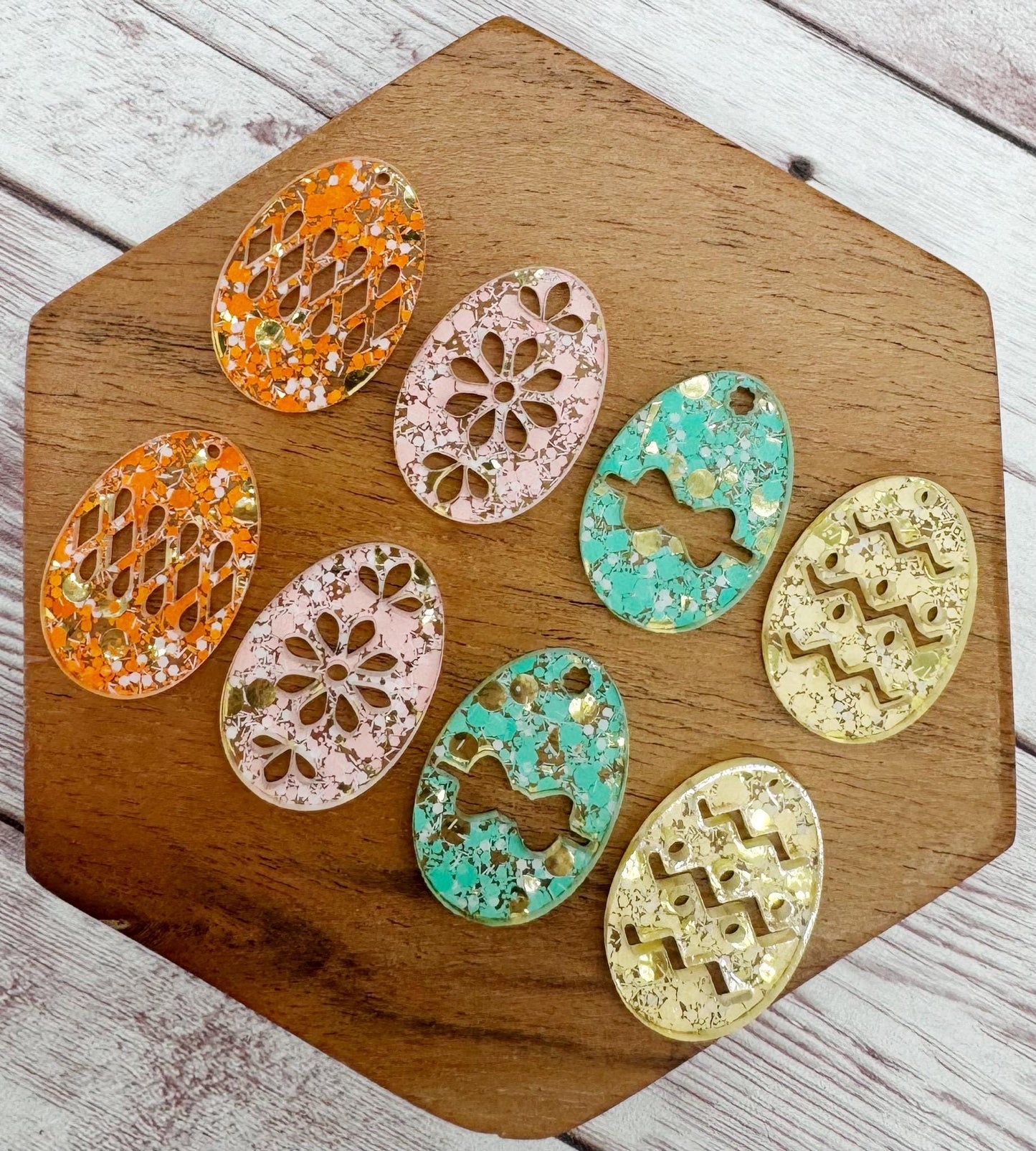 Set of 4 Pair Glitter Easter Egg Acrylic Dangle Blanks DIY Jewelry Making
