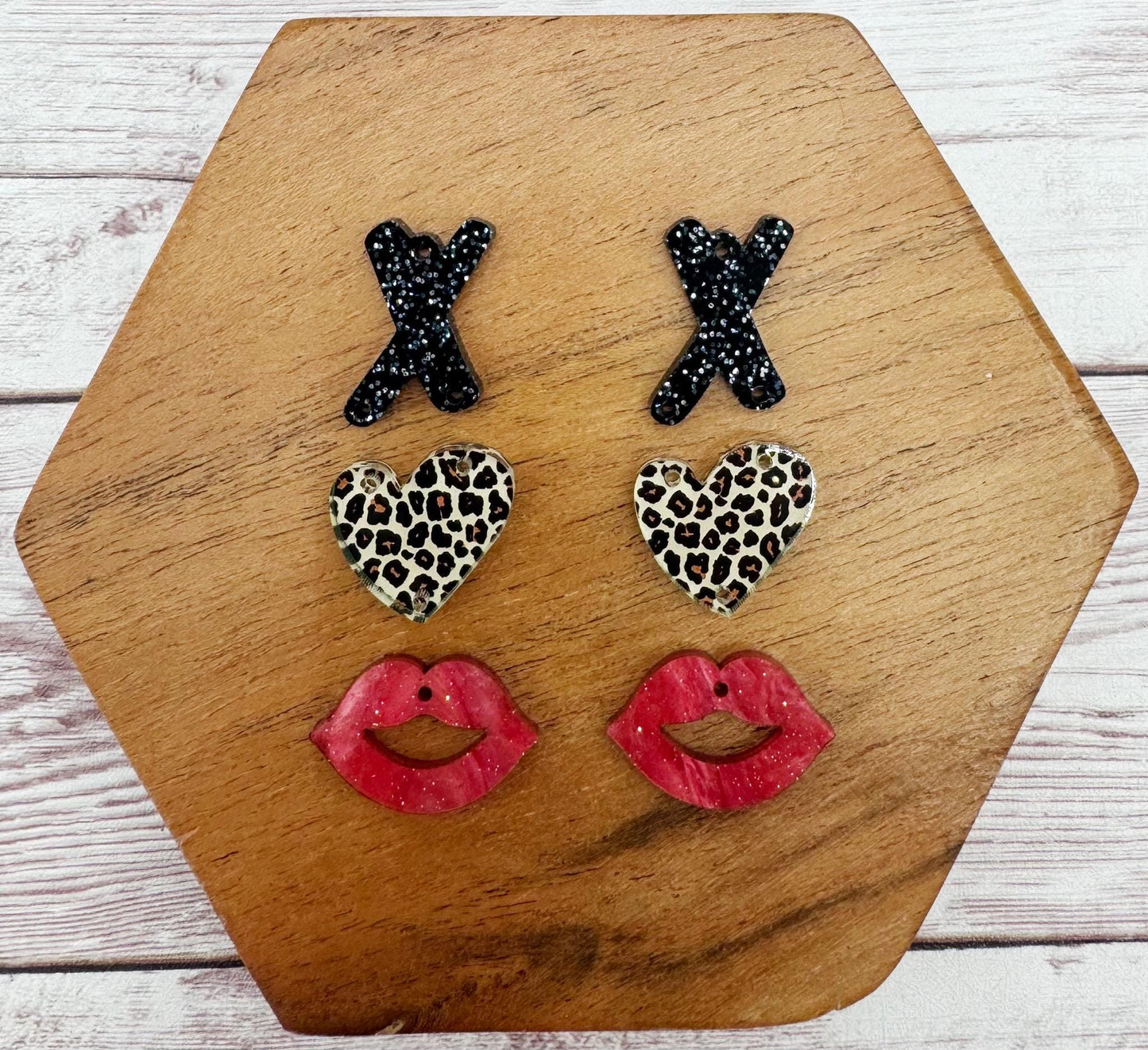 Leopard, Black and Red Print Valentine Trio Acrylic Earring Blanks, DIY Jewelry Making
