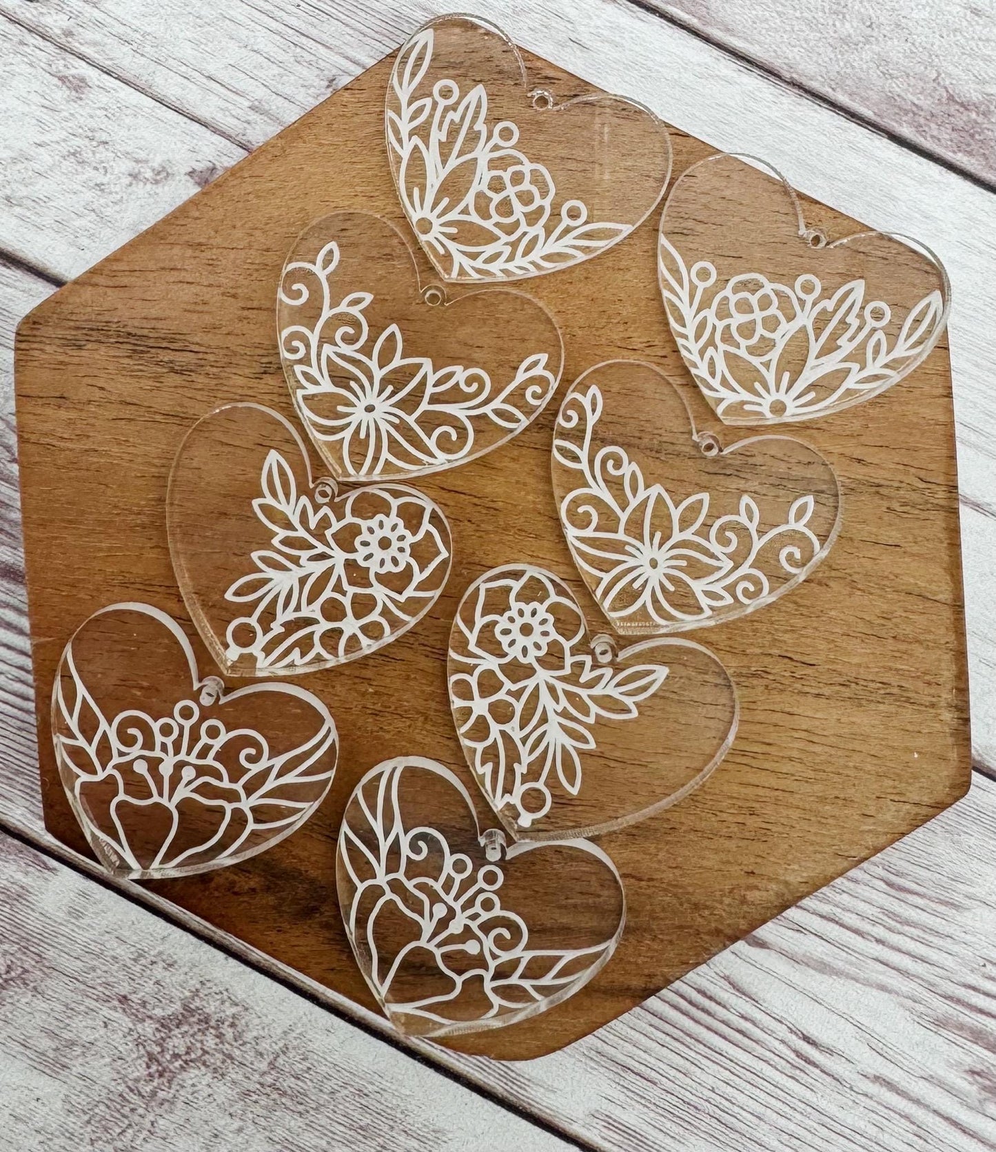 Engraved Floral Heart Valentine Acrylic Earring Blanks Set of 4 Pair, Set #1, DIY Jewelry Making