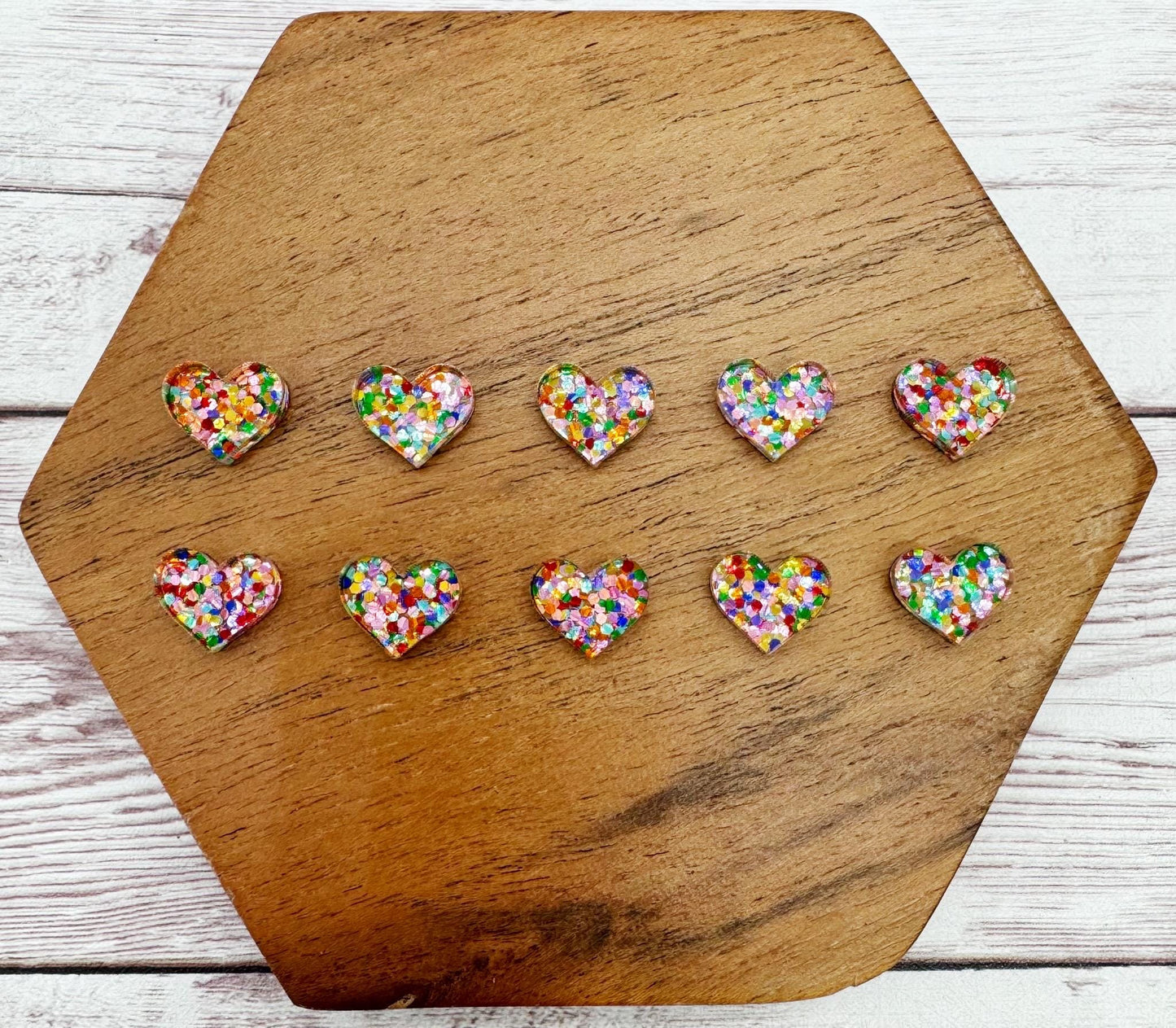 Multicolor Glitter Heart Acrylic Stud Earring Blanks Set of 5 Pair DIY Jewelry Making