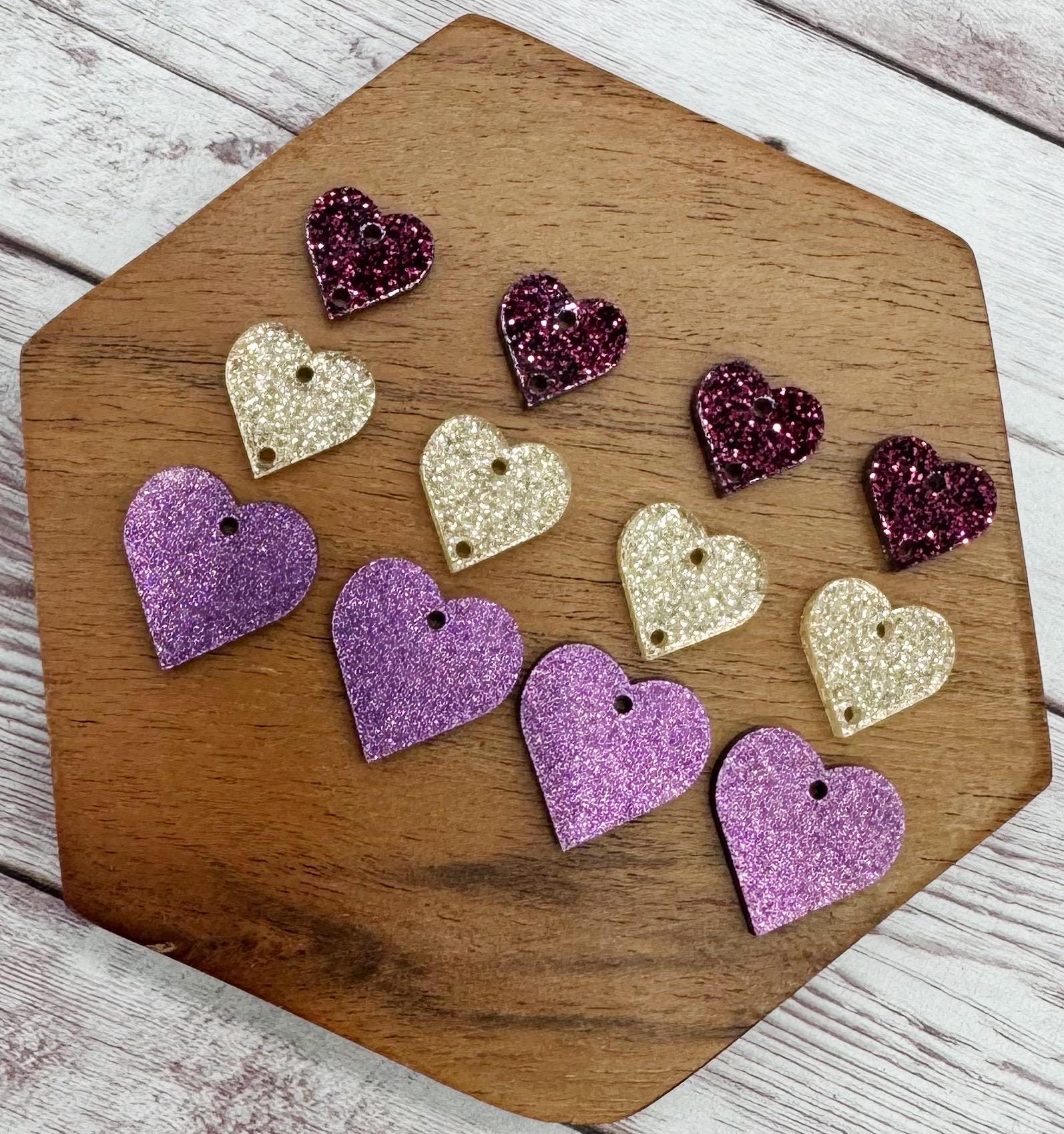 Purple and Gold Glitter Shimmer Stacked Heart Trio Acrylic Valentine Earring Blanks, DIY Jewelry Making