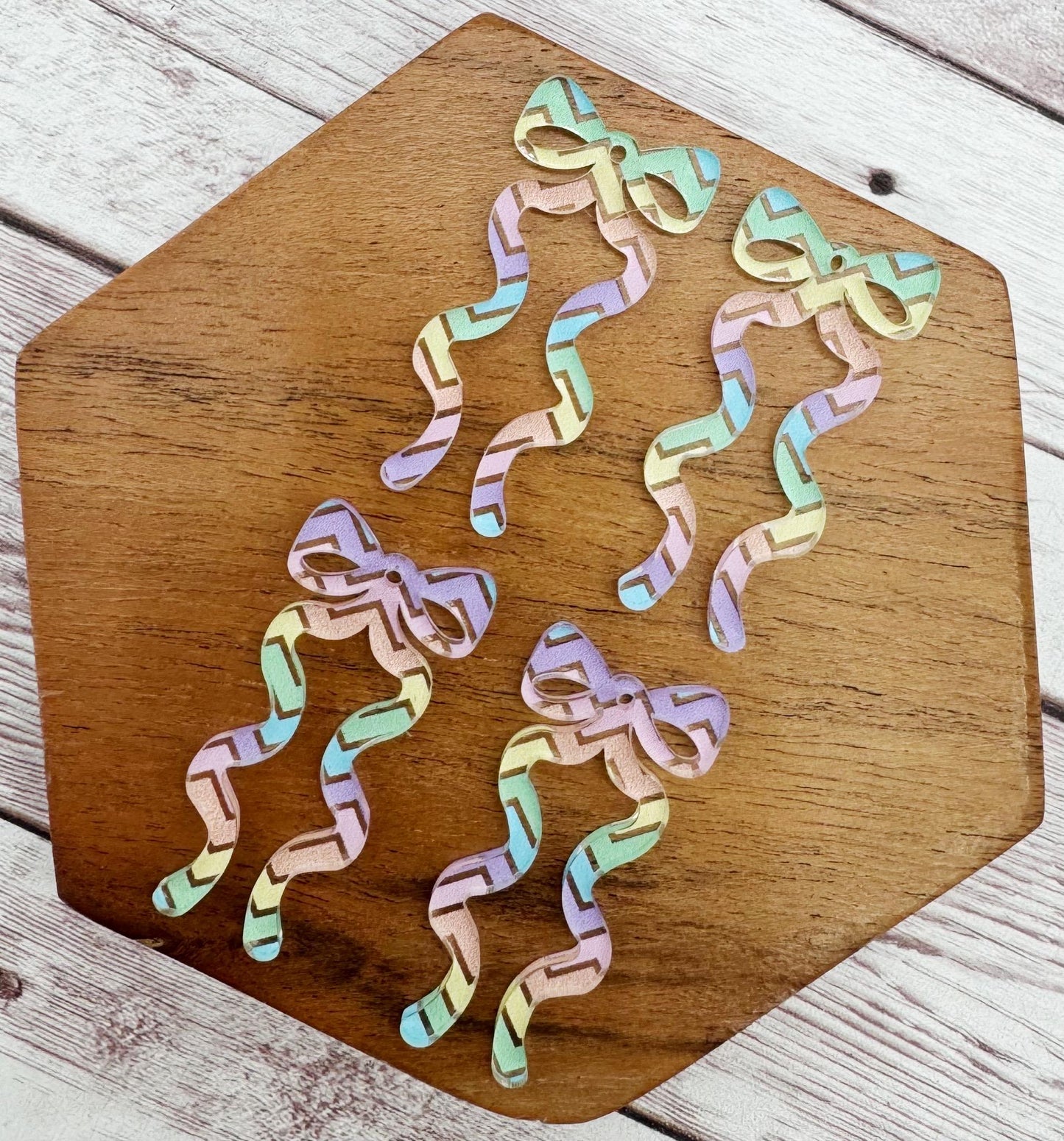 Pastel Chevron Print Easter Acrylic Long Ribbon Bow Earring Blanks, DIY Jewelry Making