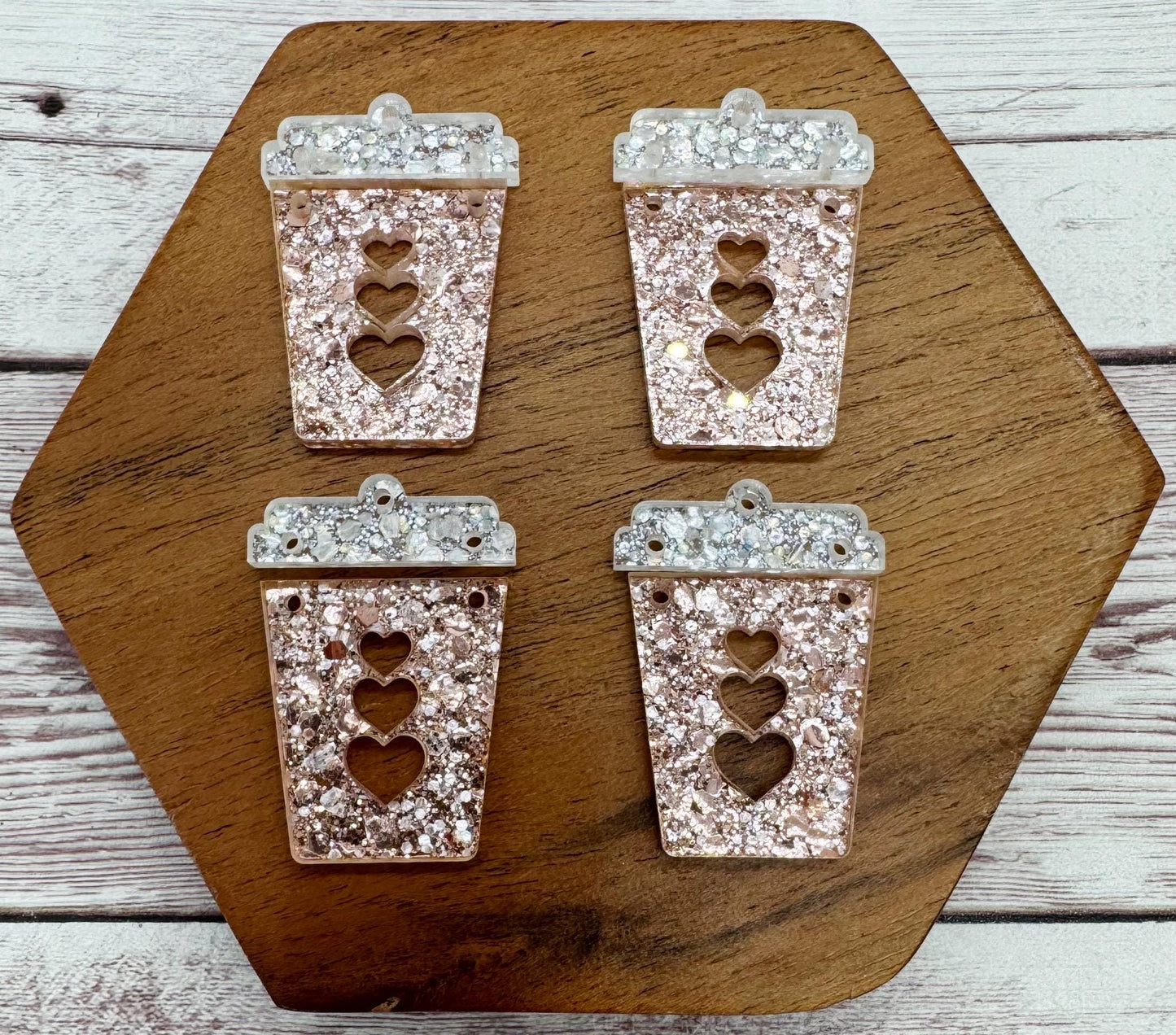 Pink Glitter Heart Coffee Valentine Acrylic Earring Blank Set, DIY Jewelry Making