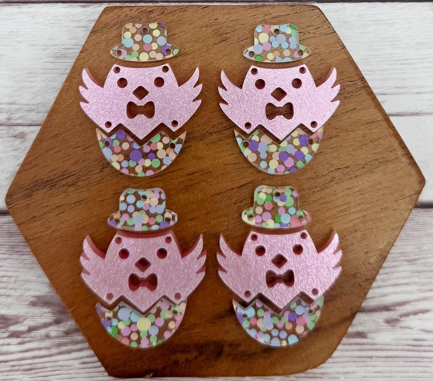 Pastel Dot Print Easter Chick and Egg Spring Earring Blank Set, DIY Jewelry Making