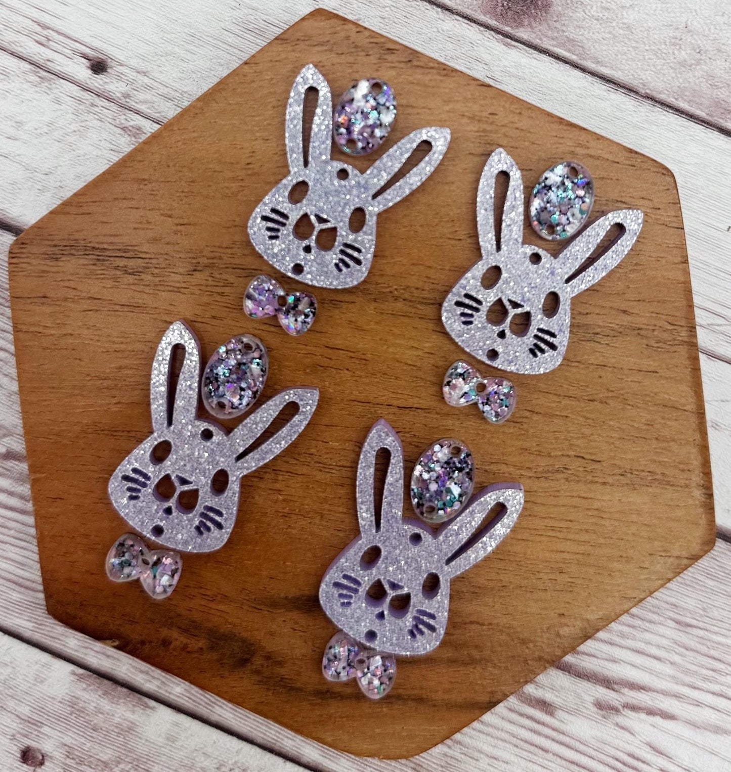 Purple Tone Bunny Rabbit, Egg, and Bow Tie Easter Spring Earring Blank Set, DIY Jewelry Making