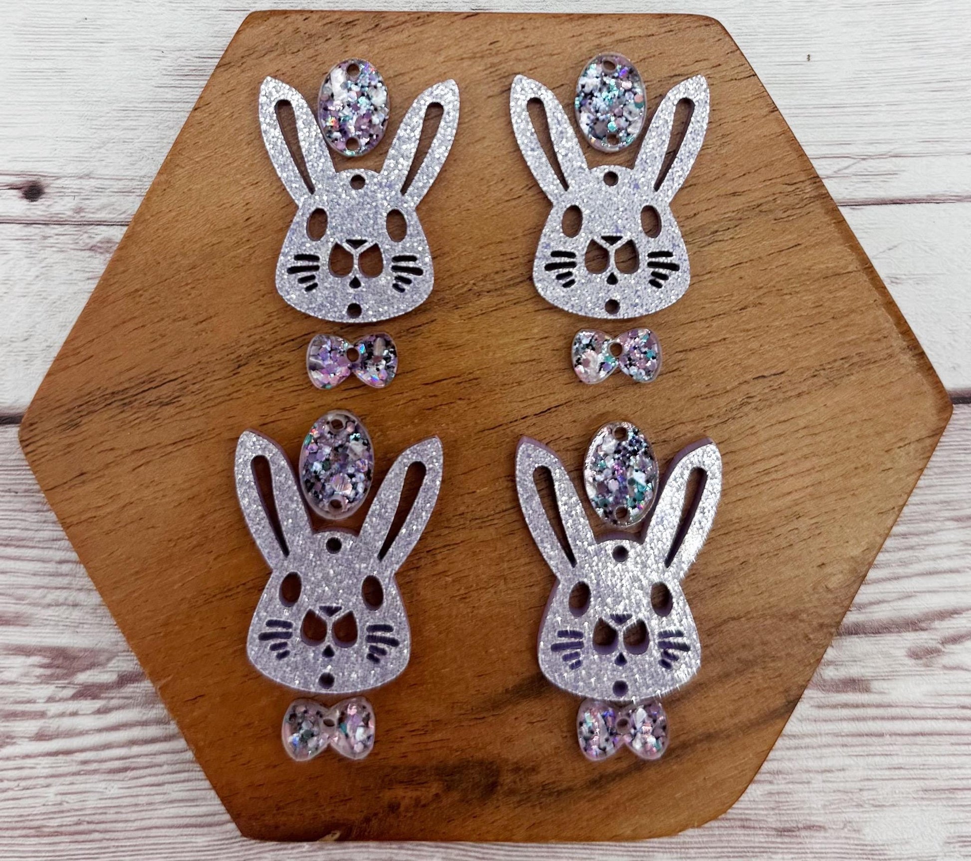 Purple Tone Bunny Rabbit, Egg, and Bow Tie Easter Spring Earring Blank Set, DIY Jewelry Making