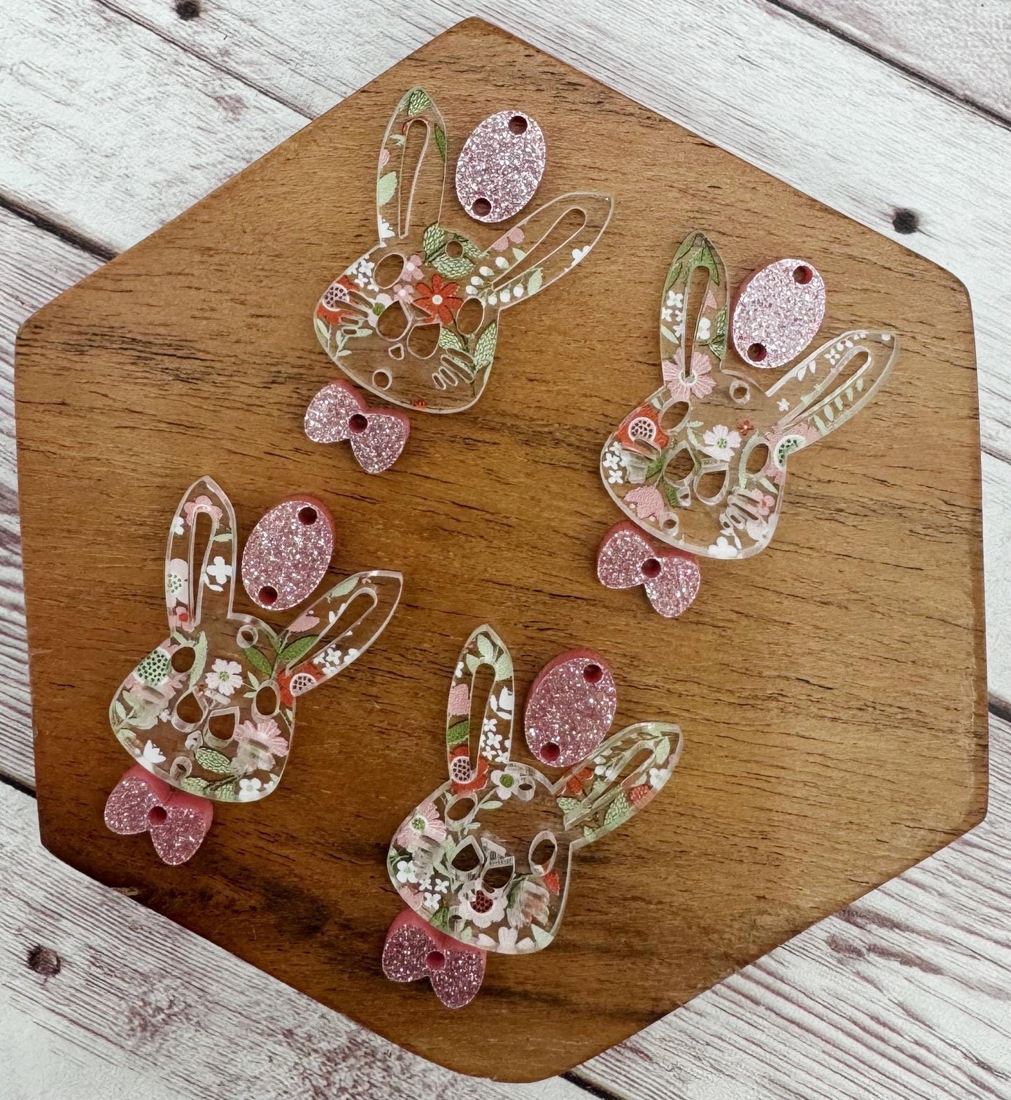 Spring Floral Print Bunny Rabbit, Egg, and Bow Tie Easter Spring Earring Blank Set, DIY Jewelry Making