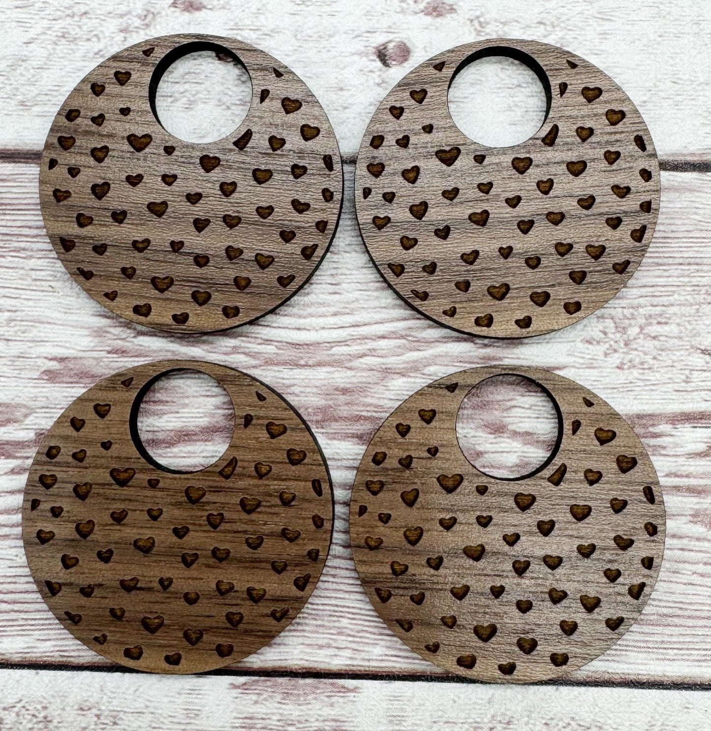 Engraved Heart Print Hoop Valentine Walnut Earring Blanks, DIY Jewelry Making