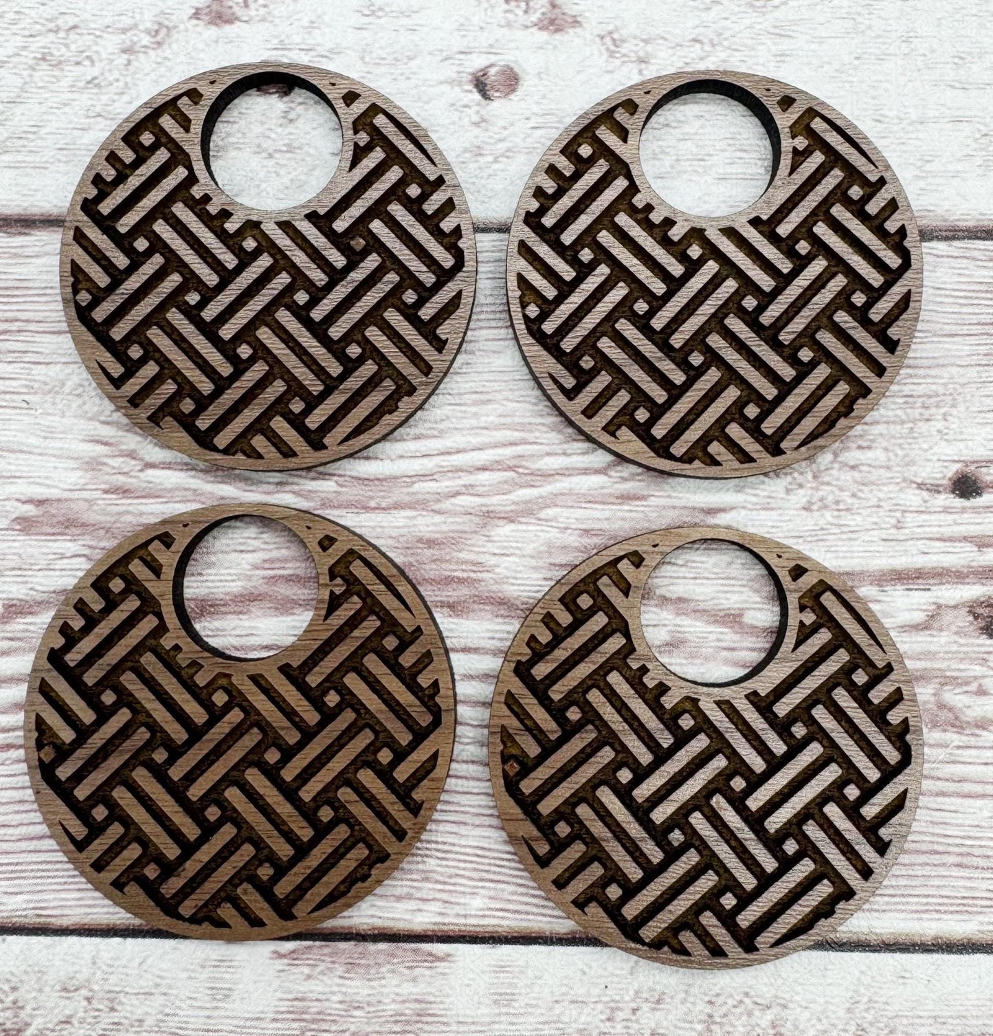 Engraved Cross Stitch Hoop Walnut Earring Blanks, DIY Jewelry Making