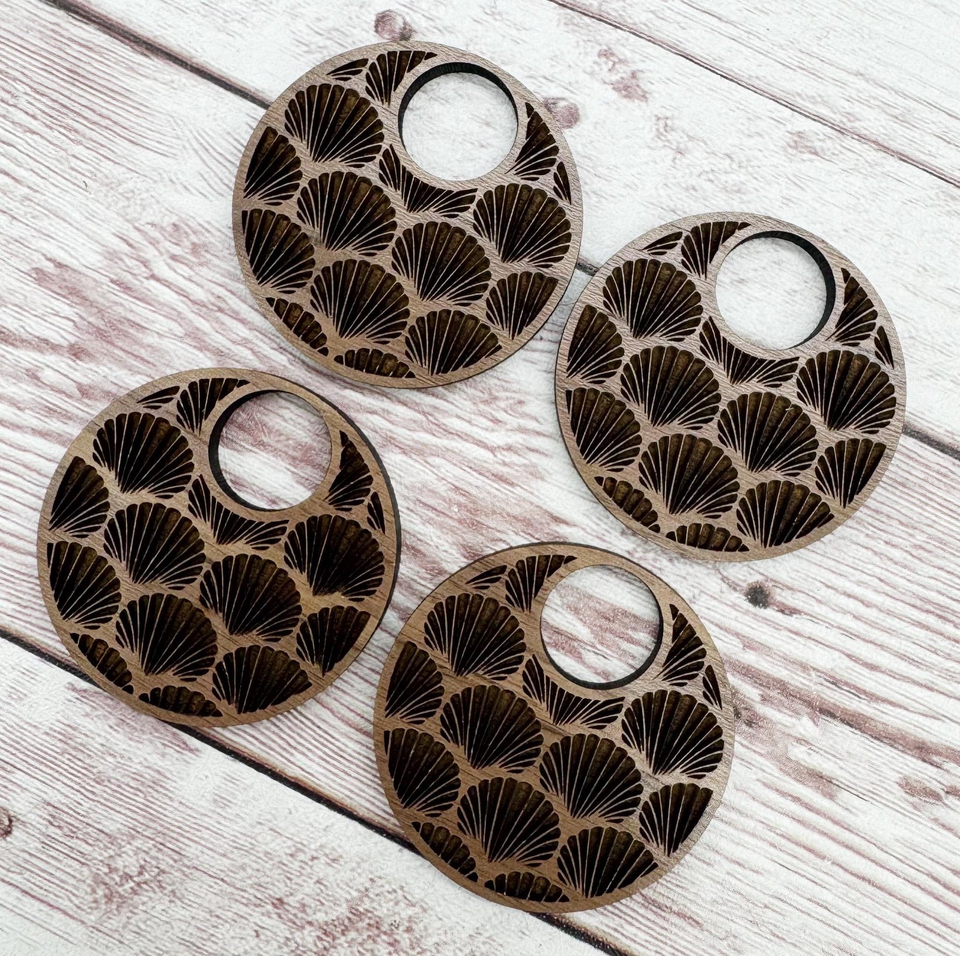 Engraved Shell Print Hoop Walnut Earring Blanks, DIY Jewelry Making