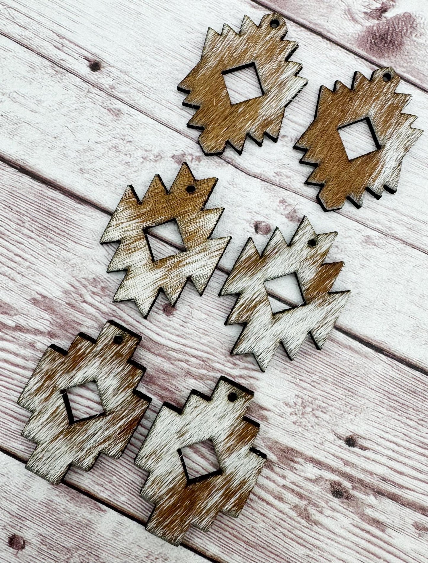 Set of 3 Pair Aztec Southwest Genuine Cowhide Backed Fuax Leather Earring Blanks, DIY Jewelry Making