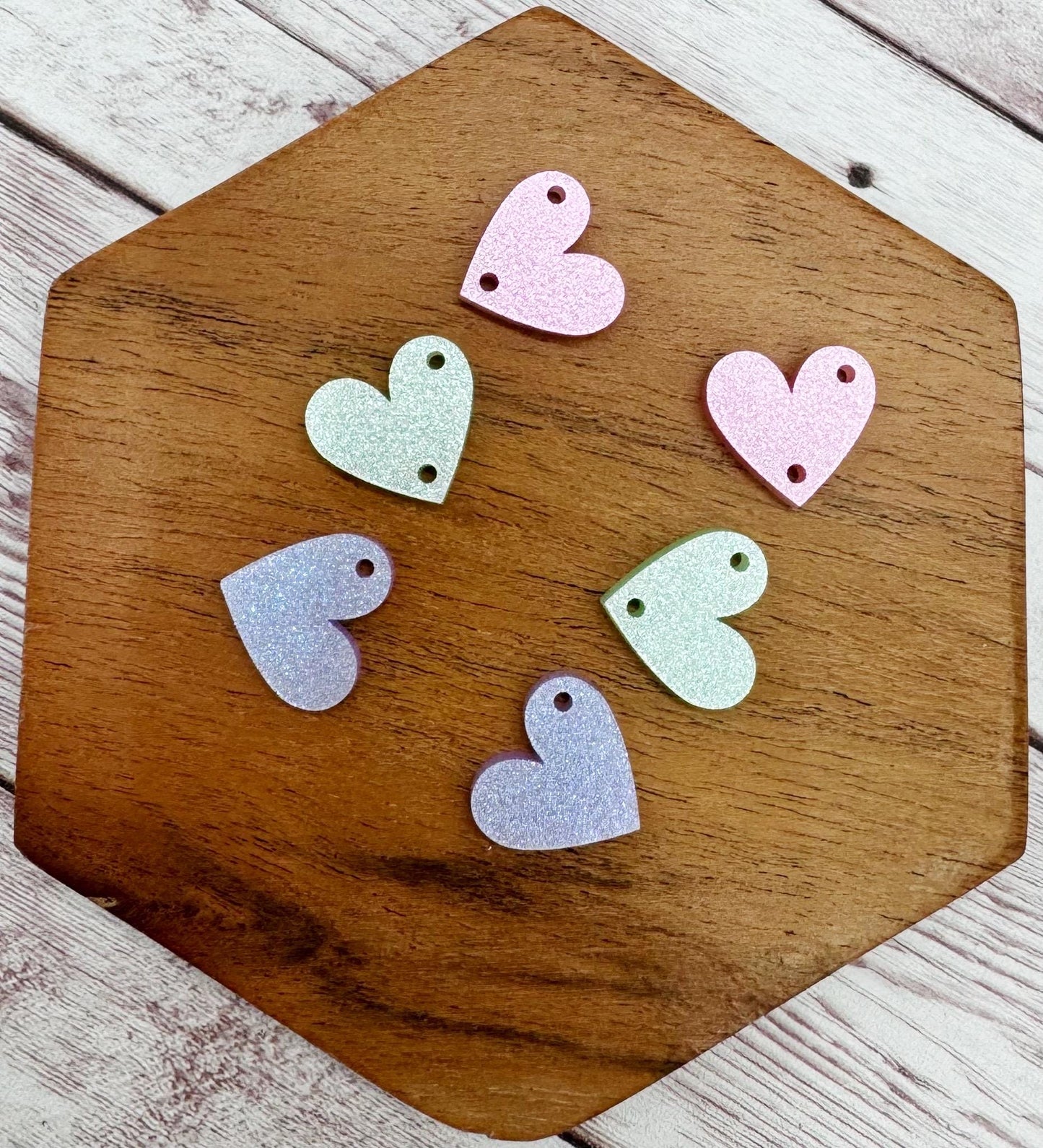 Pastel Shimmer Heart Trio Acrylic Valentine Earring Blanks, DIY Jewelry Making