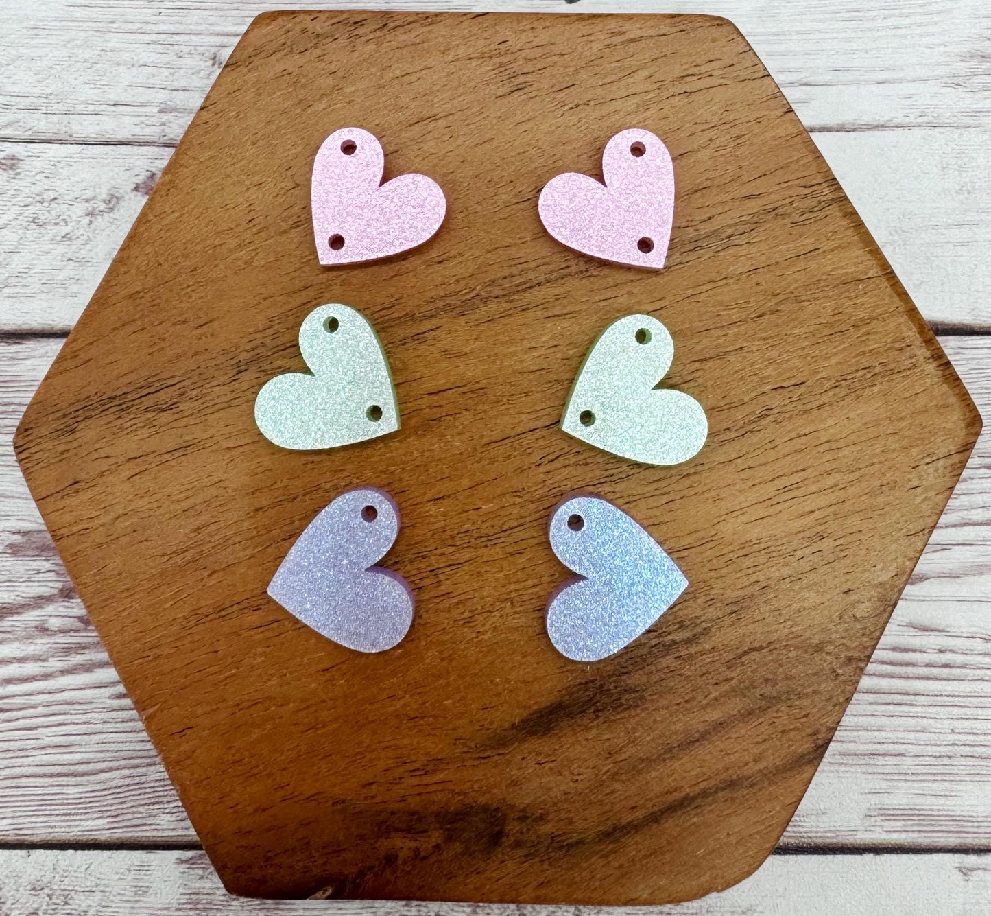 Pastel Shimmer Heart Trio Acrylic Valentine Earring Blanks, DIY Jewelry Making