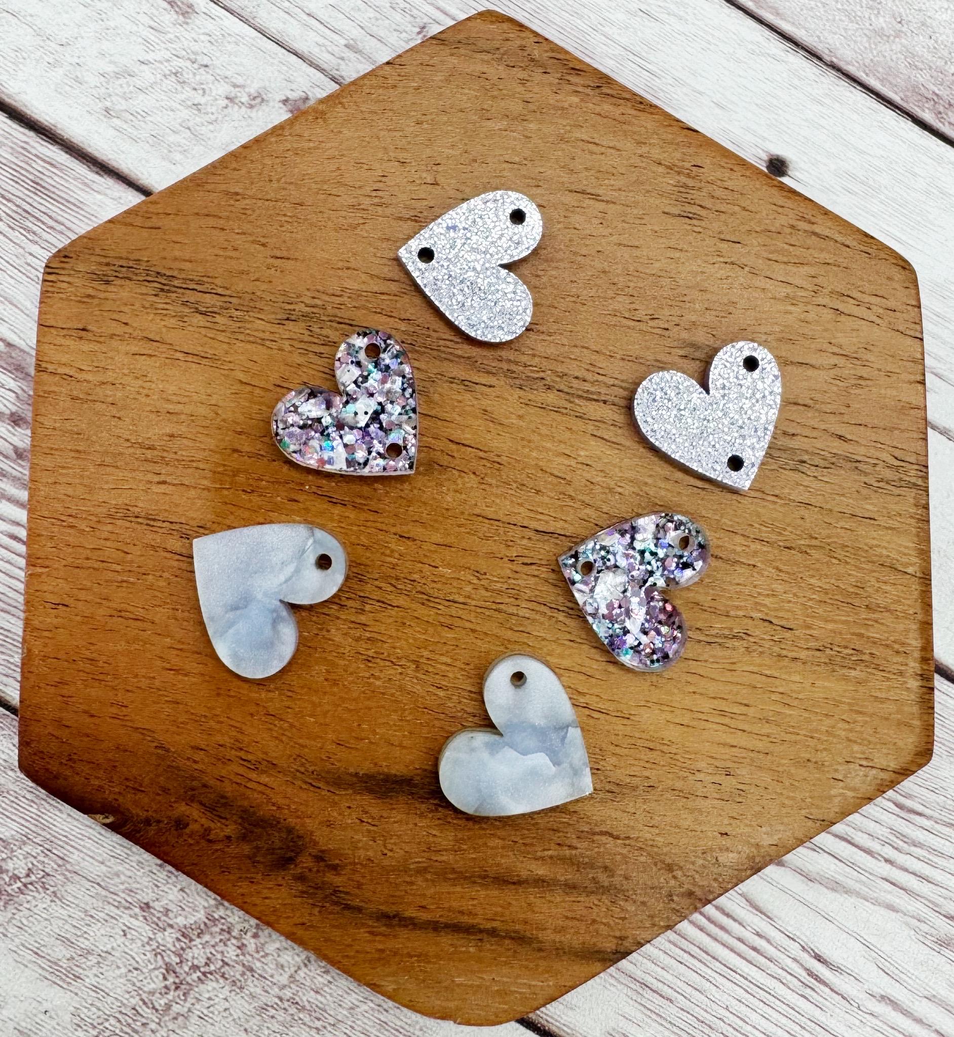 Purple Blue Tone Glitter and Shimmer Heart Trio Acrylic Valentine Earring Blanks, DIY Jewelry Making