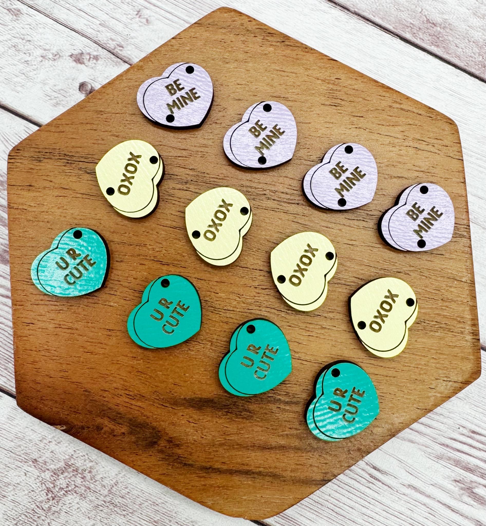 Valentine Candy Heart Trio Wood Earring Blanks, DIY Jewelry Making