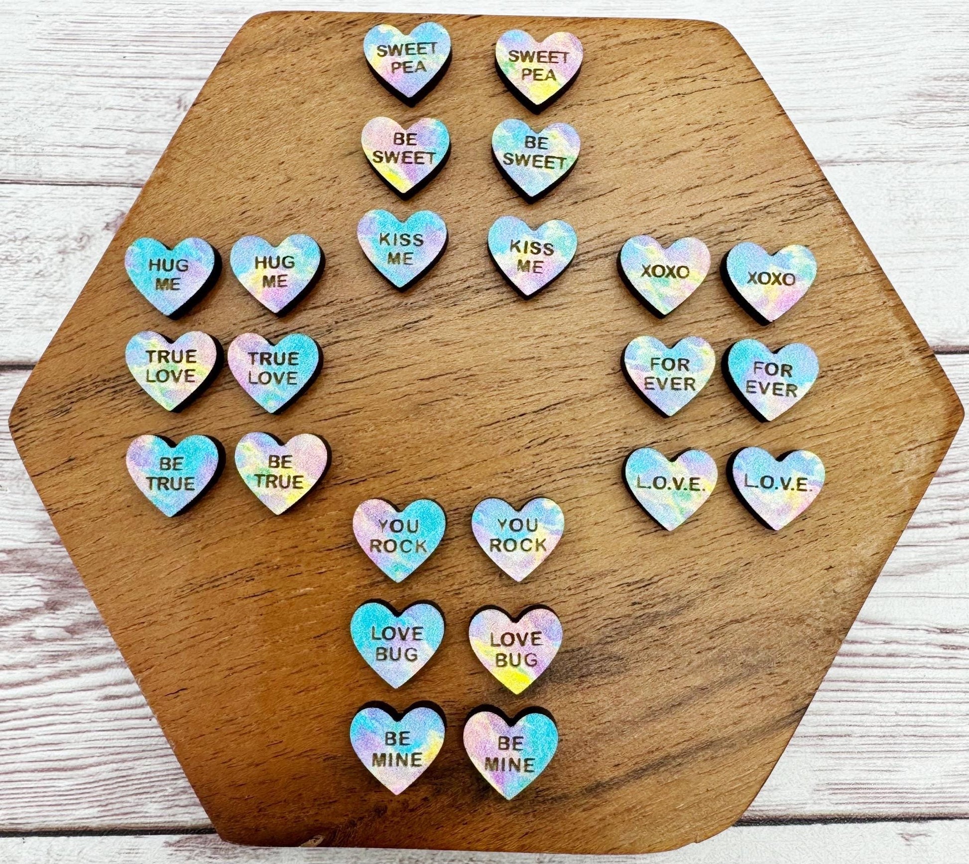 Tie Dye Candy Heart Engraved Wood Valentine Stud Earring Blanks Set of 12 Pair DIY Jewelry Making