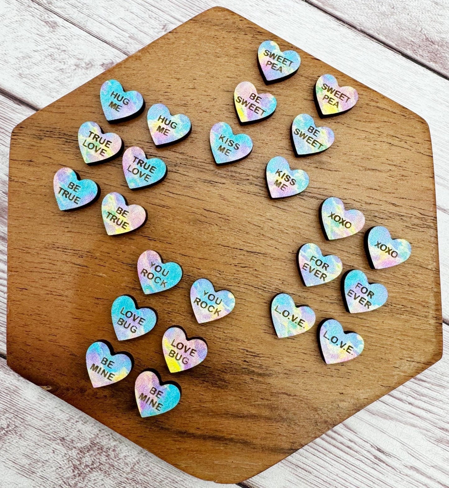 Tie Dye Candy Heart Engraved Wood Valentine Stud Earring Blanks Set of 12 Pair DIY Jewelry Making