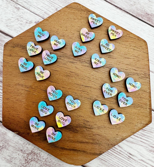 Tie Dye Candy Heart Engraved Wood Valentine Stud Earring Blanks Set of 12 Pair DIY Jewelry Making