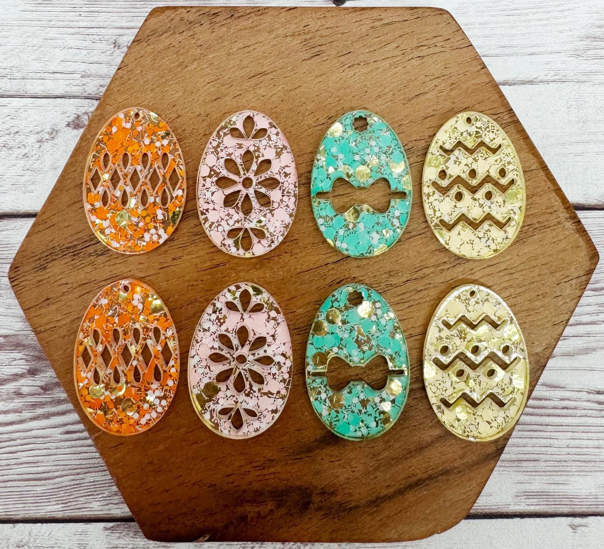 Set of 4 Pair Glitter Easter Egg Acrylic Dangle Blanks DIY Jewelry Making