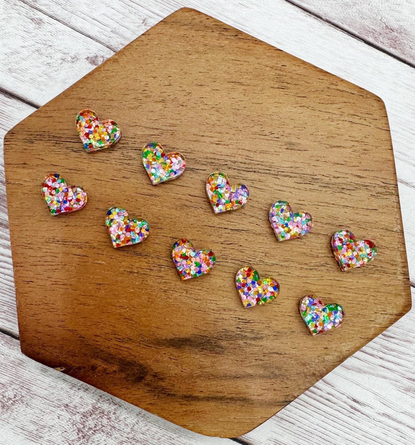 Multicolor Glitter Heart Acrylic Stud Earring Blanks Set of 5 Pair DIY Jewelry Making