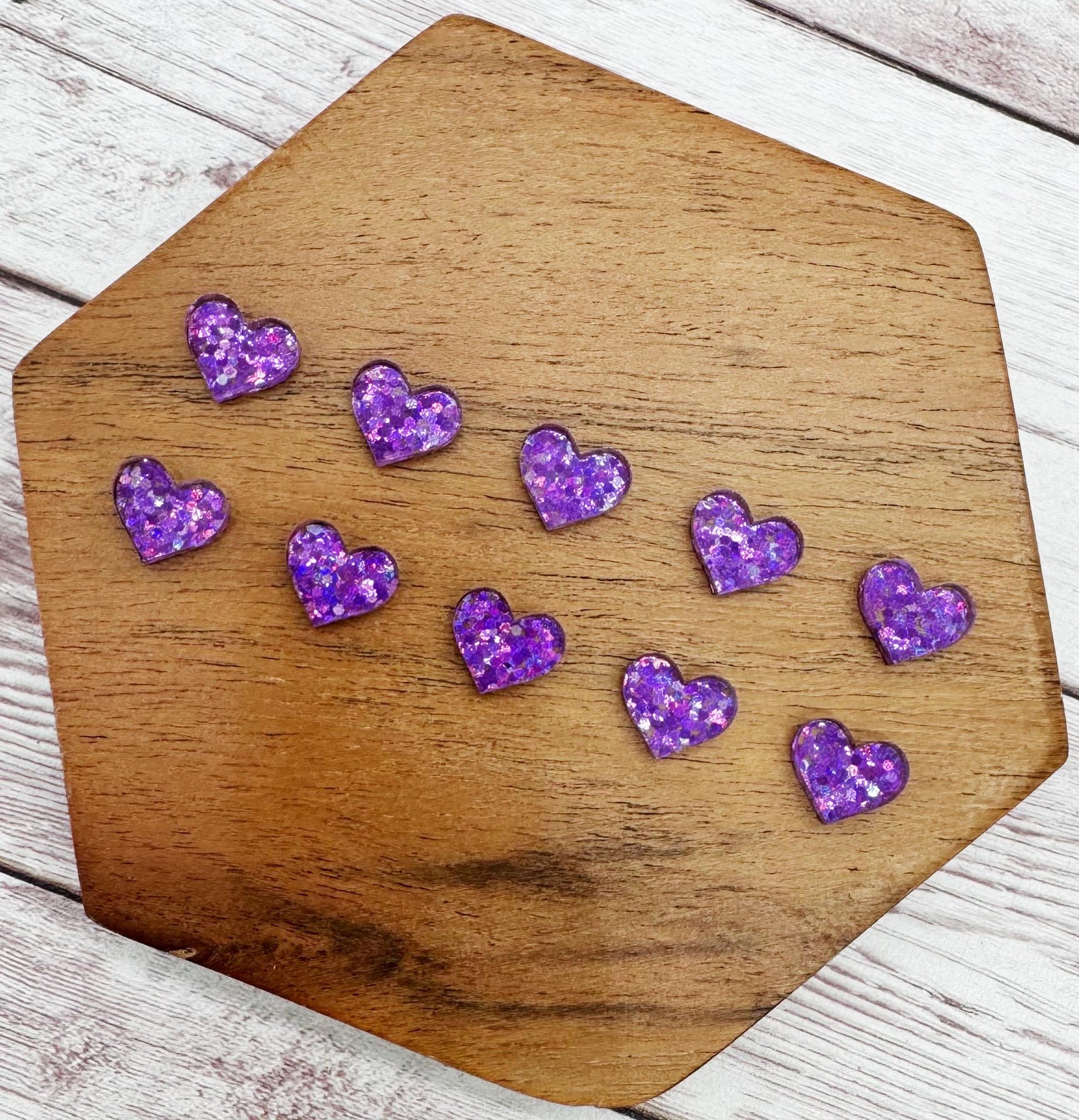 Purple Glitter Heart Acrylic Stud Earring Blanks Set of 5 Pair DIY Jewelry Making
