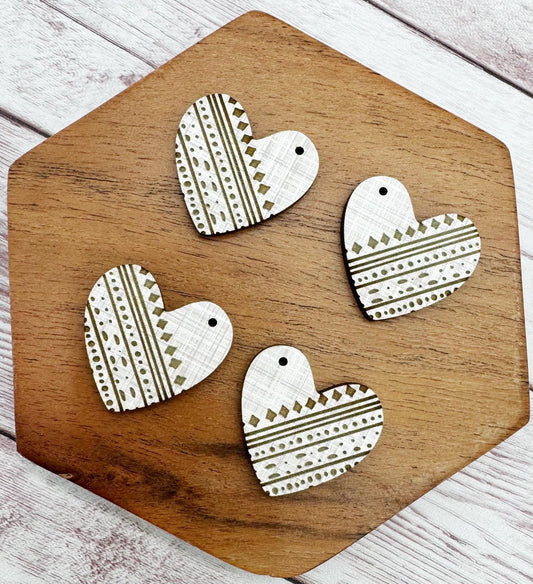 Engraved Linen Print Heart Valentine Earring Blanks, DIY Jewelry Making
