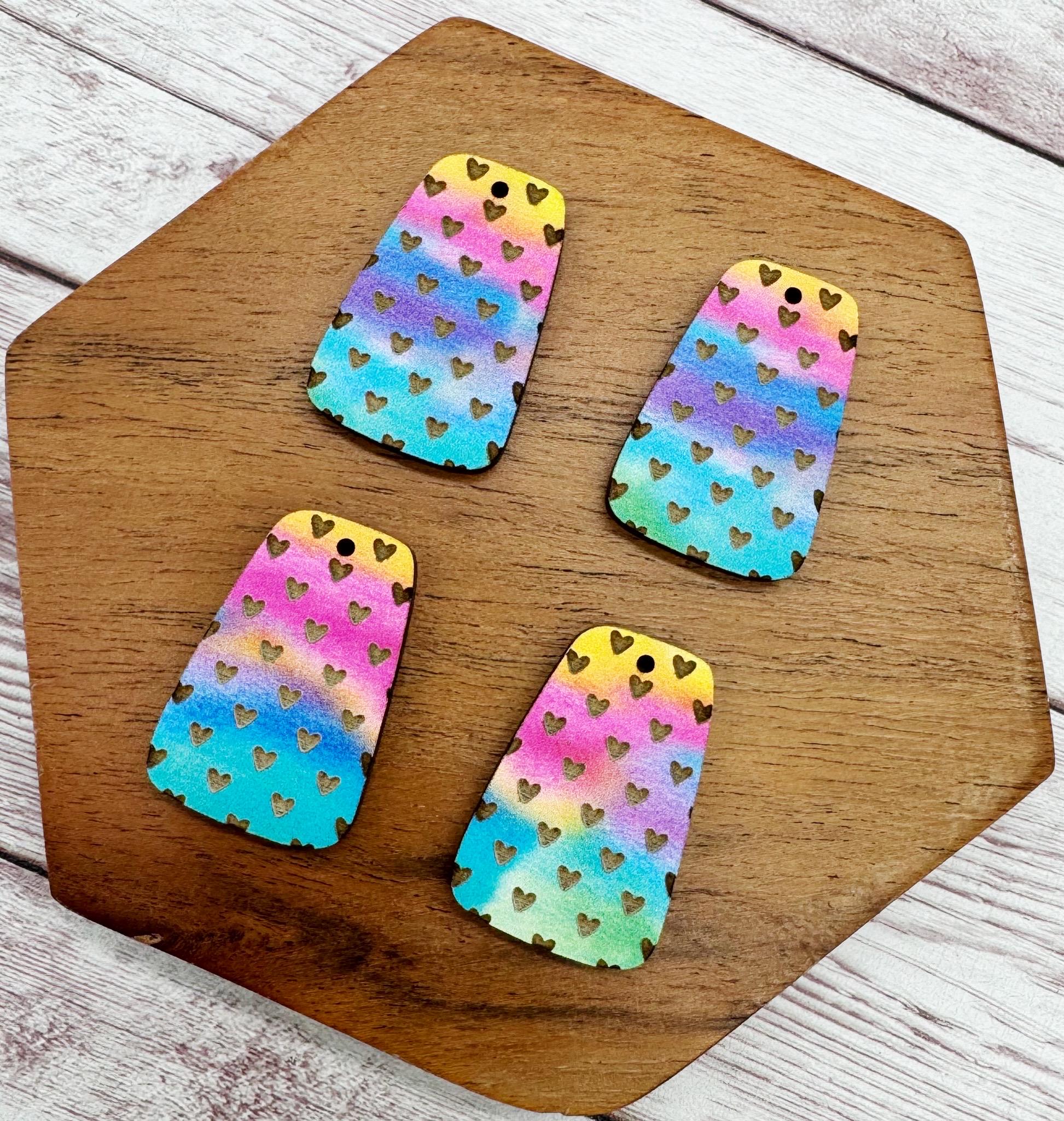 Watercolor Print Engraved Heart Valentine Earring Blanks, DIY Jewelry Making