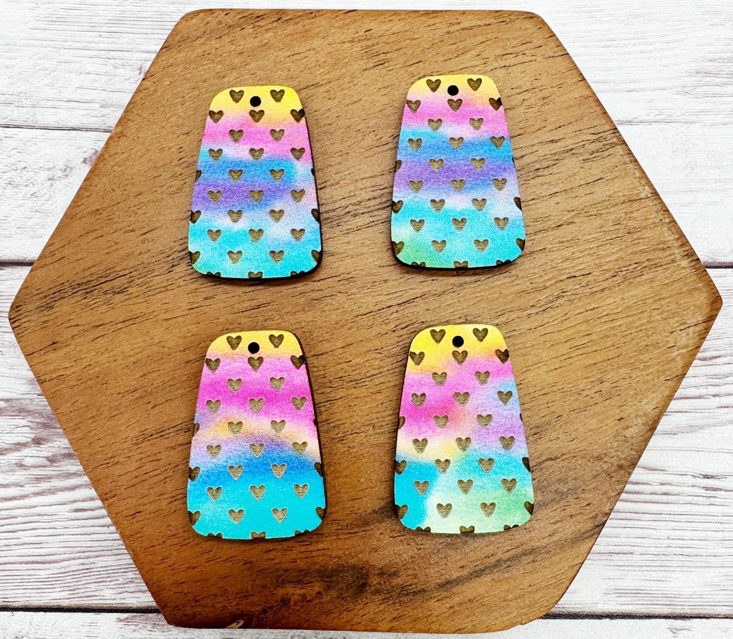Watercolor Print Engraved Heart Valentine Earring Blanks, DIY Jewelry Making