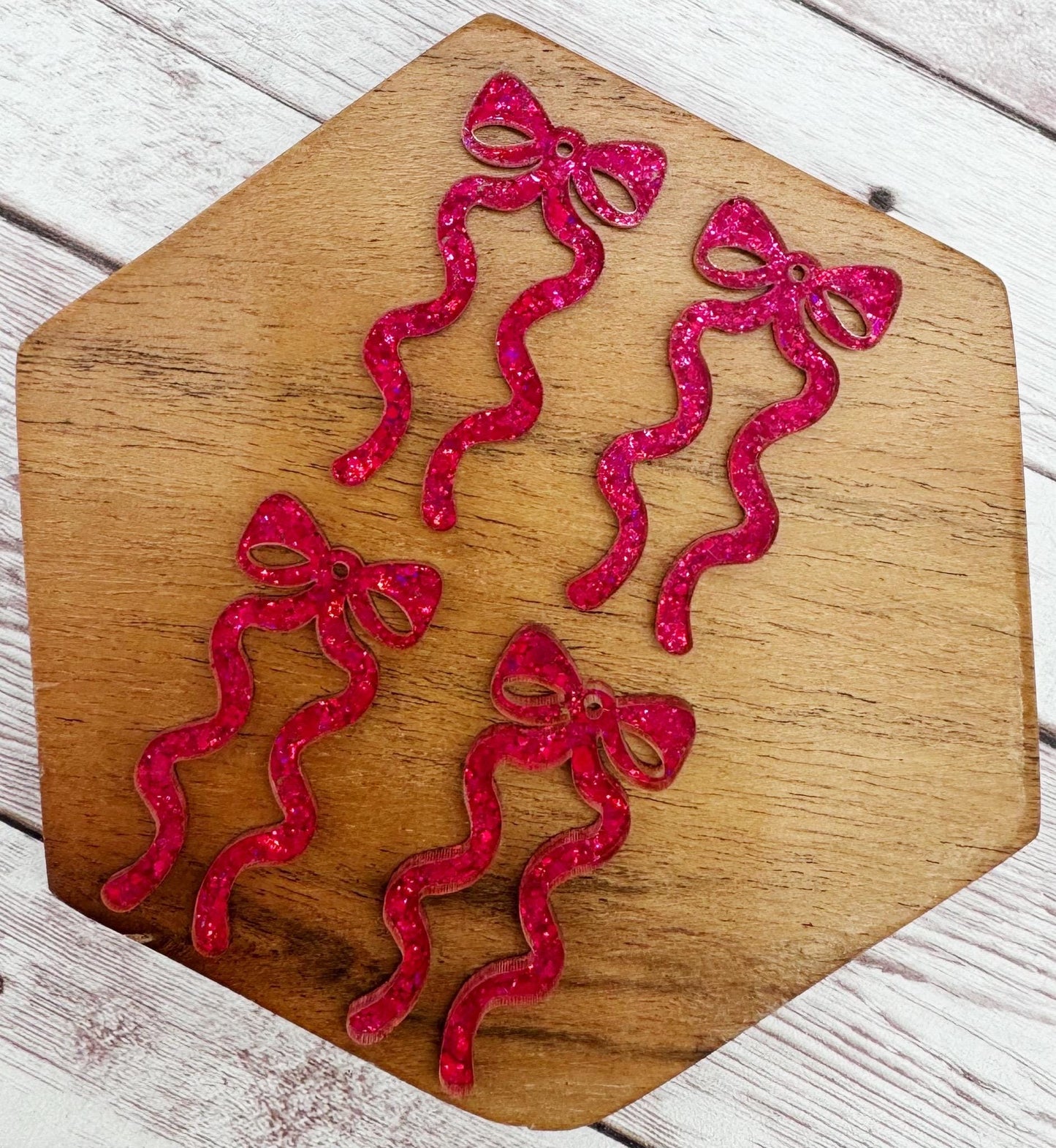 Pink Dazzle Glitter Acrylic Long Ribbon Bow Earring Blanks, DIY Jewelry Making