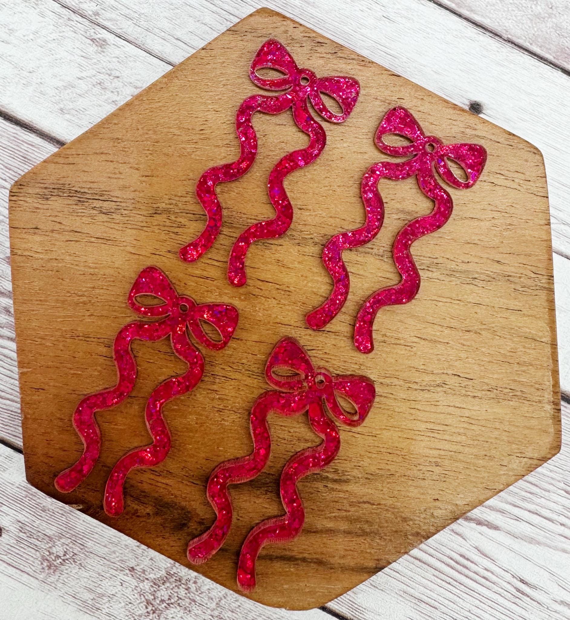 Pink Dazzle Glitter Acrylic Long Ribbon Bow Earring Blanks, DIY Jewelry Making