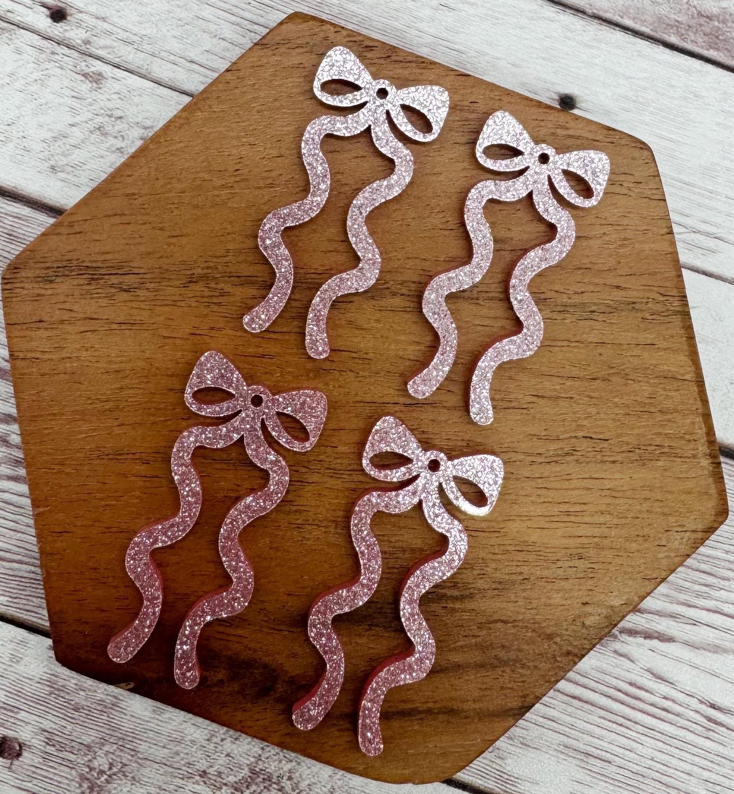 Pink Shimmer Glitter Acrylic Long Ribbon Bow Earring Blanks, DIY Jewelry Making