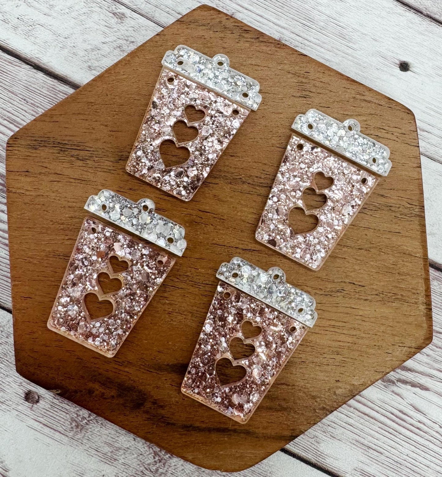 Pink Glitter Heart Coffee Valentine Acrylic Earring Blank Set, DIY Jewelry Making
