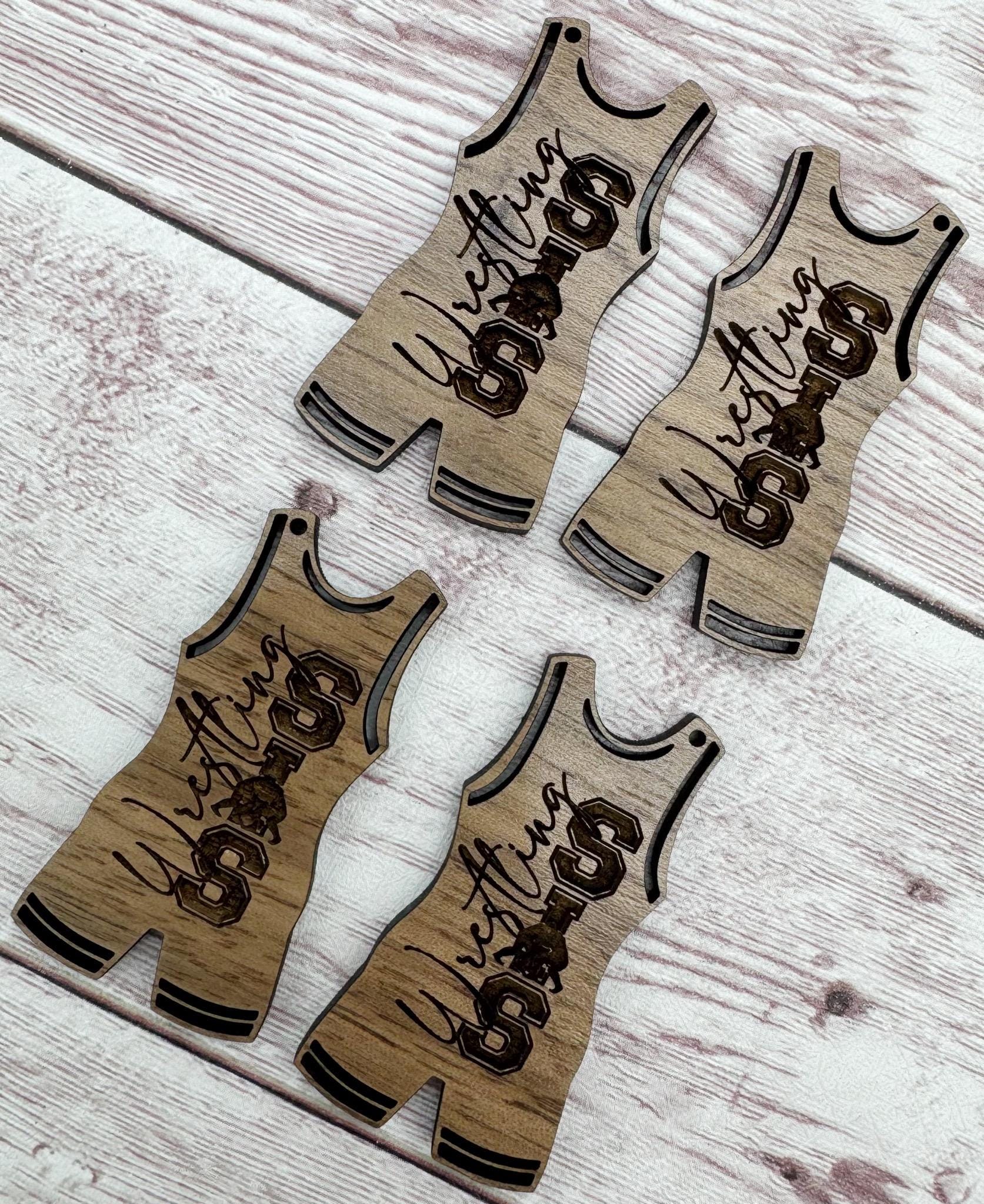 Wood Engraved Wrestling Sis Singlet Sports Earring Blanks, Finished Walnut Blank, DIY Jewelry Making