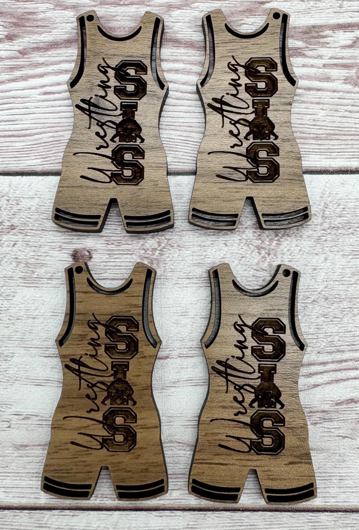 Wood Engraved Wrestling Sis Singlet Sports Earring Blanks, Finished Walnut Blank, DIY Jewelry Making
