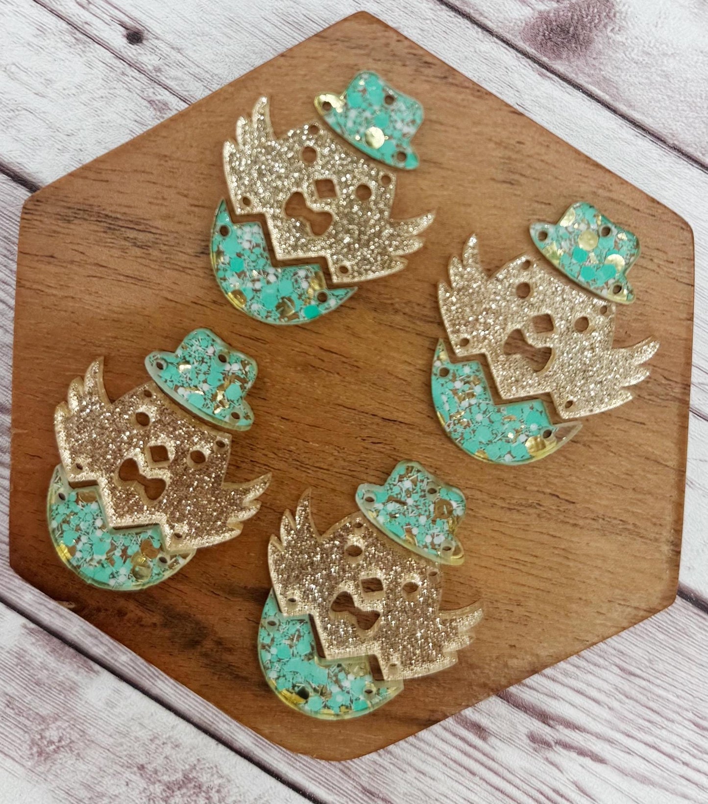Teal and Gold Glitter Easter Chick and Egg Spring Earring Blank Set, DIY Jewelry Making