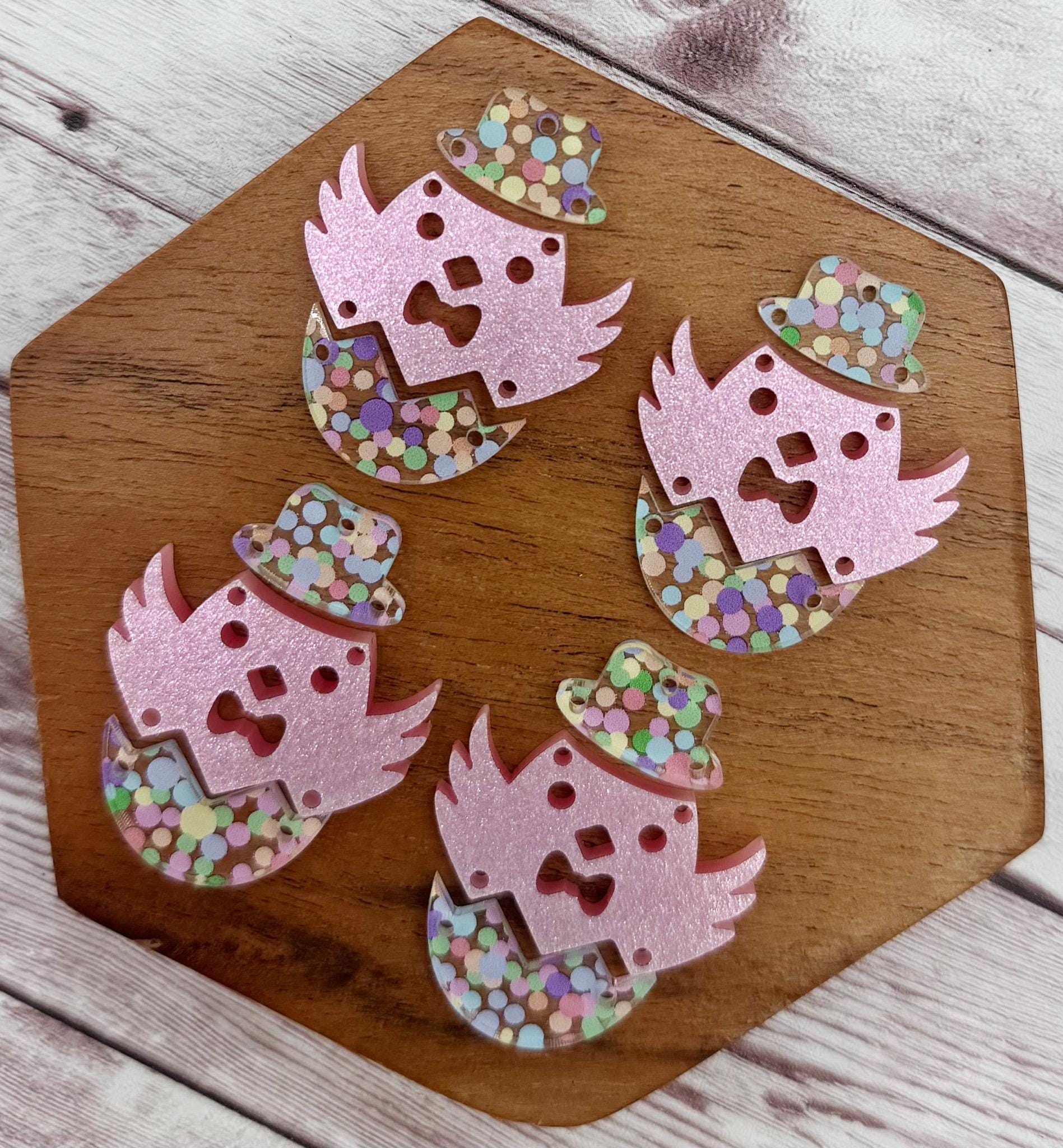 Pastel Dot Print Easter Chick and Egg Spring Earring Blank Set, DIY Jewelry Making