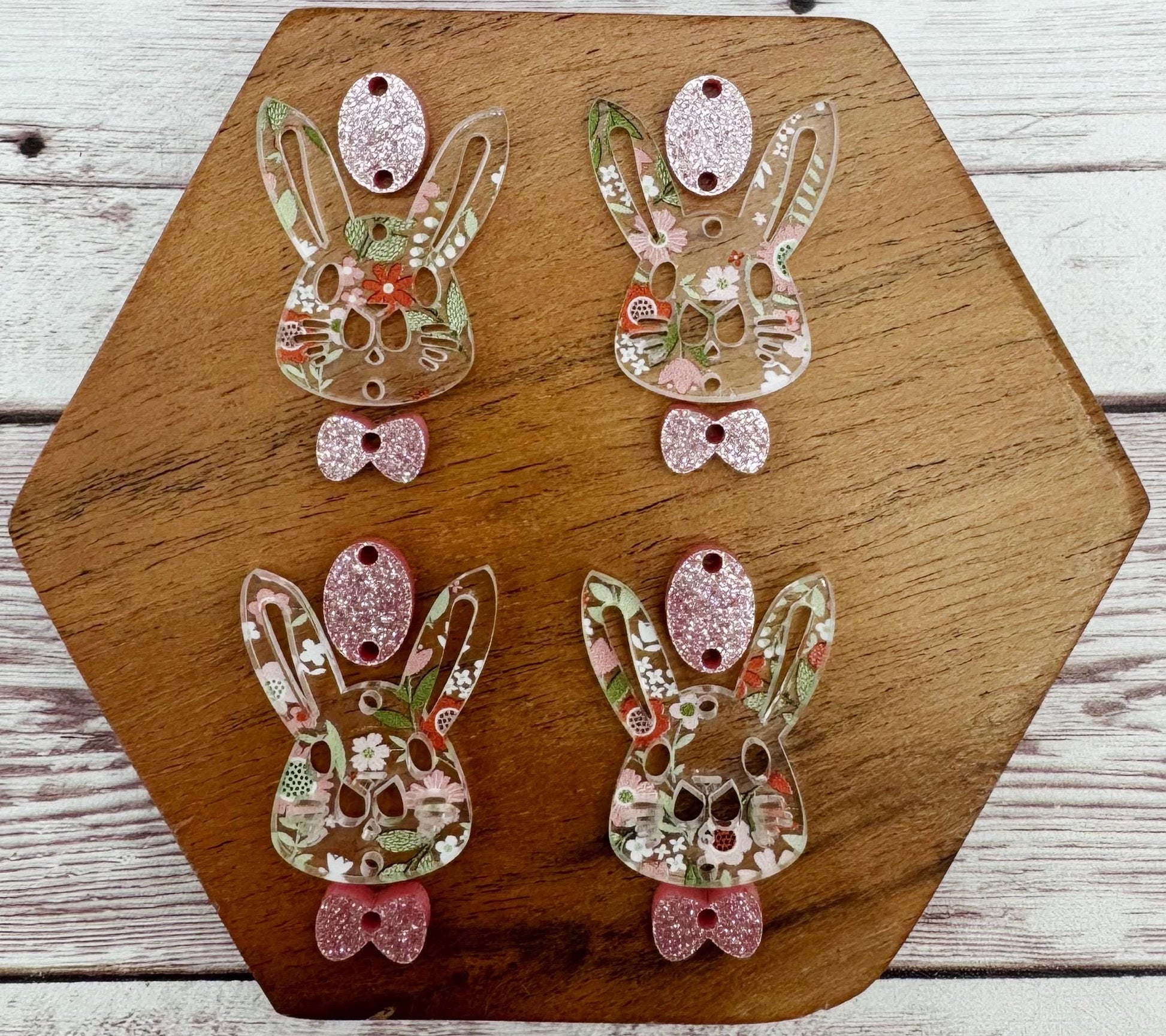 Spring Floral Print Bunny Rabbit, Egg, and Bow Tie Easter Spring Earring Blank Set, DIY Jewelry Making