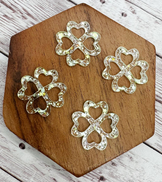 Lucky Shamrock Glitter Heart Cutout Shamrock Acrylic Earring Blanks, DIY Jewelry Making
