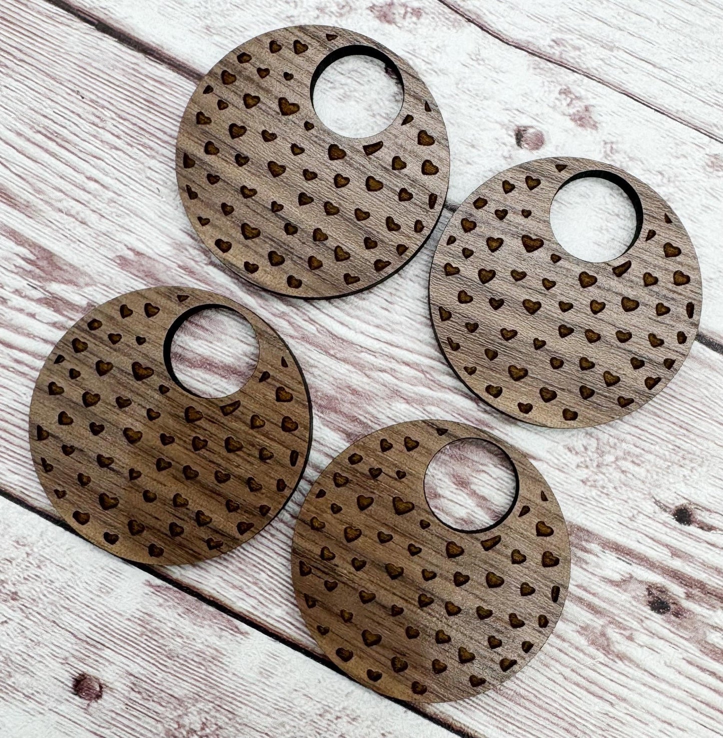 Engraved Heart Print Hoop Valentine Walnut Earring Blanks, DIY Jewelry Making