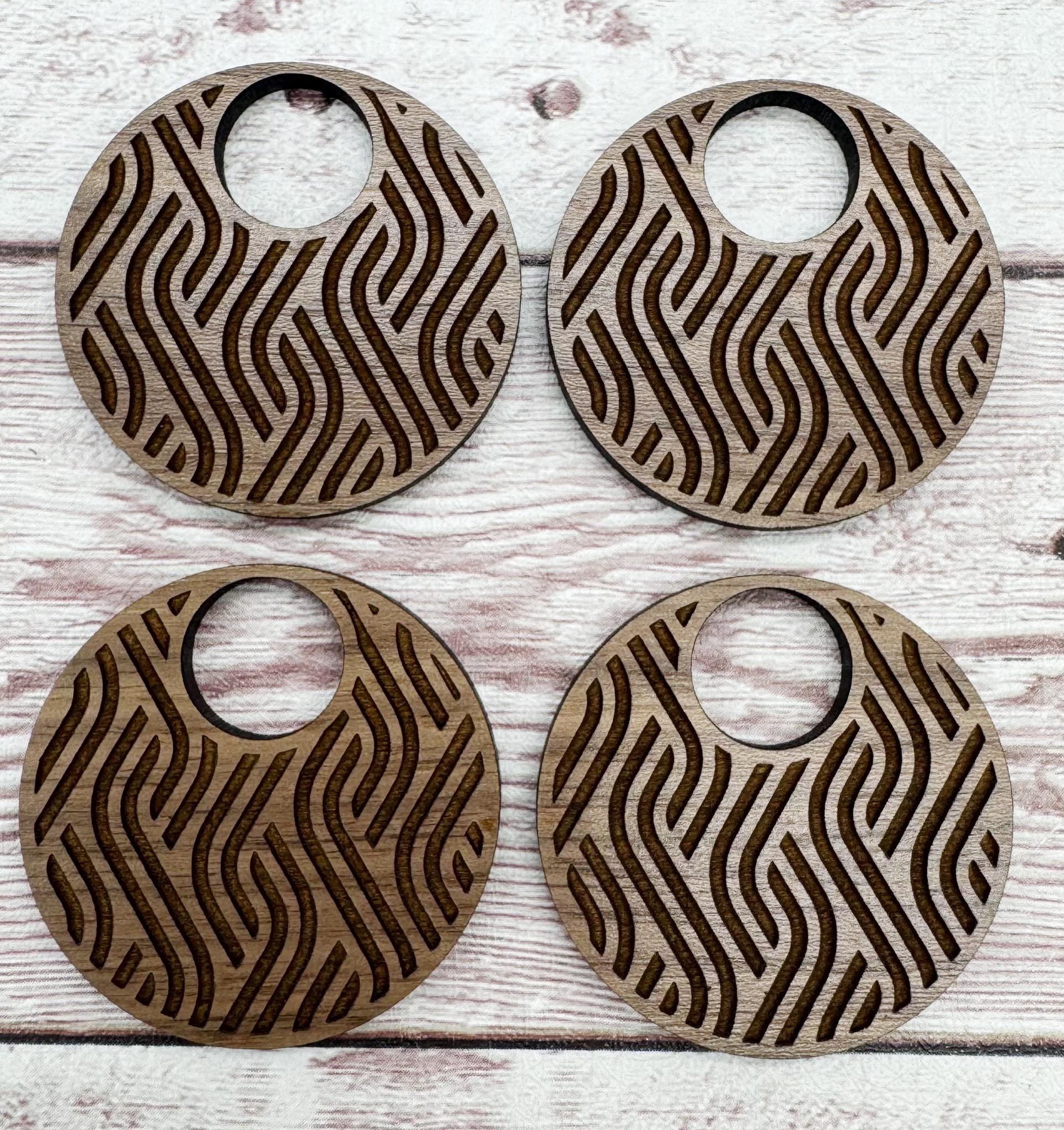 Engraved Wavy Lines Hoop Walnut Earring Blanks, DIY Jewelry Making