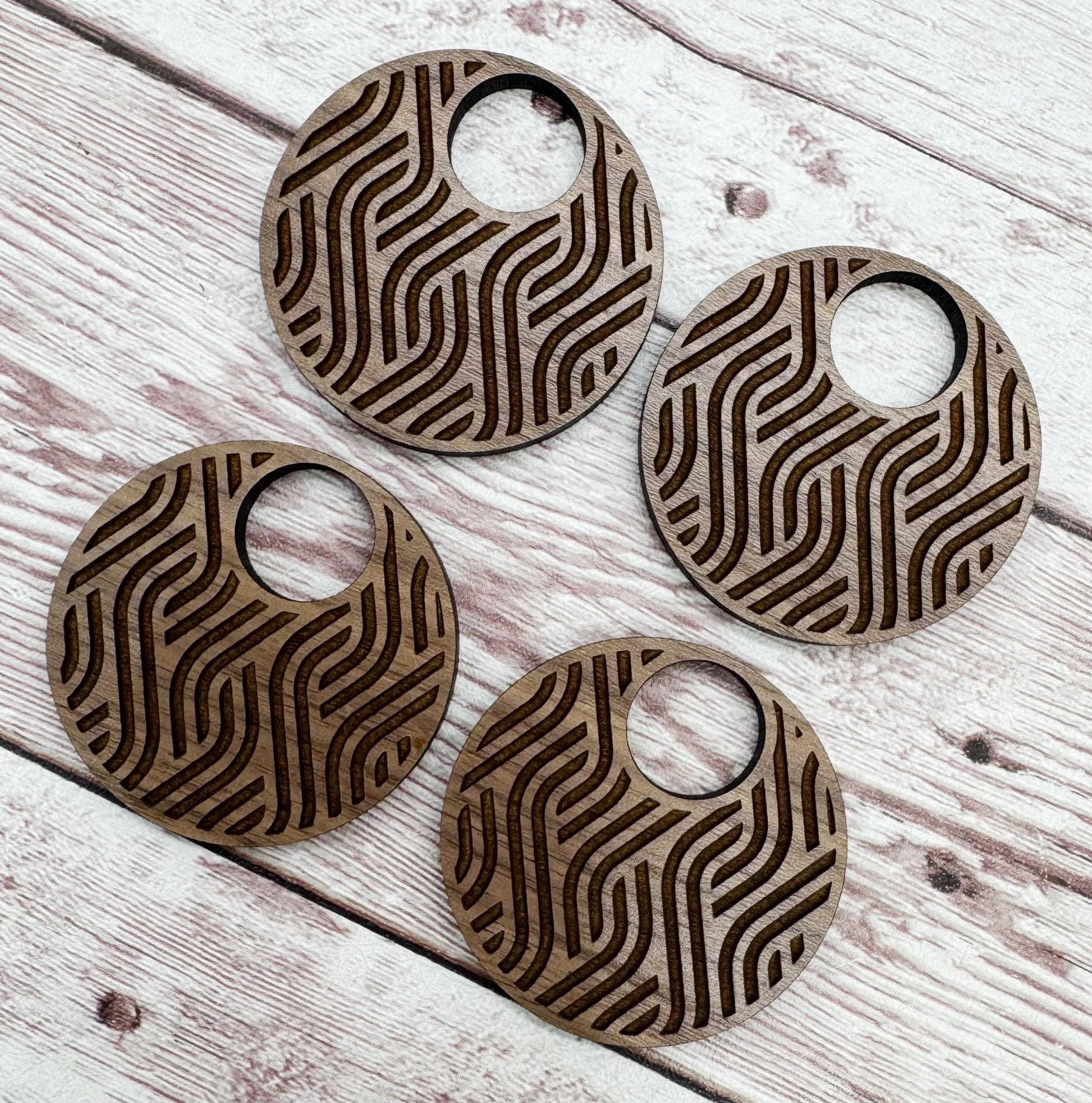 Engraved Wavy Lines Hoop Walnut Earring Blanks, DIY Jewelry Making