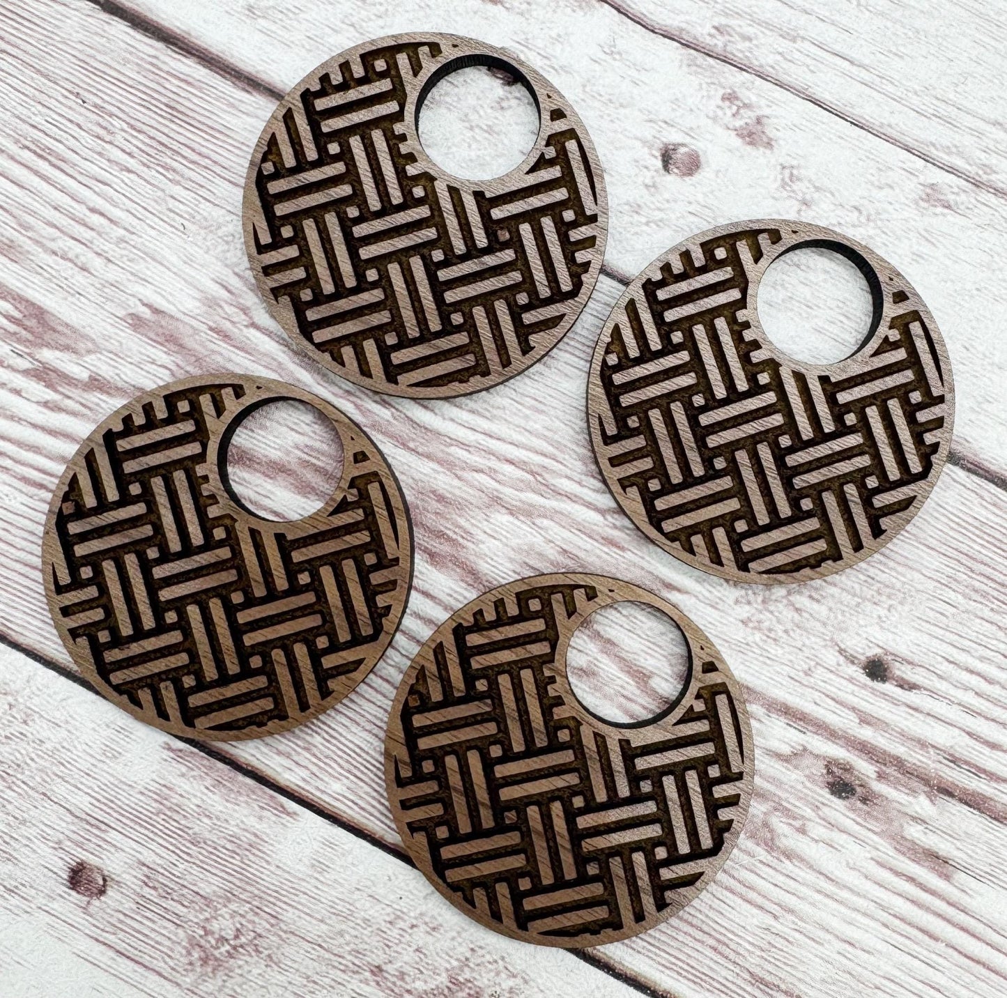 Engraved Cross Stitch Hoop Walnut Earring Blanks, DIY Jewelry Making