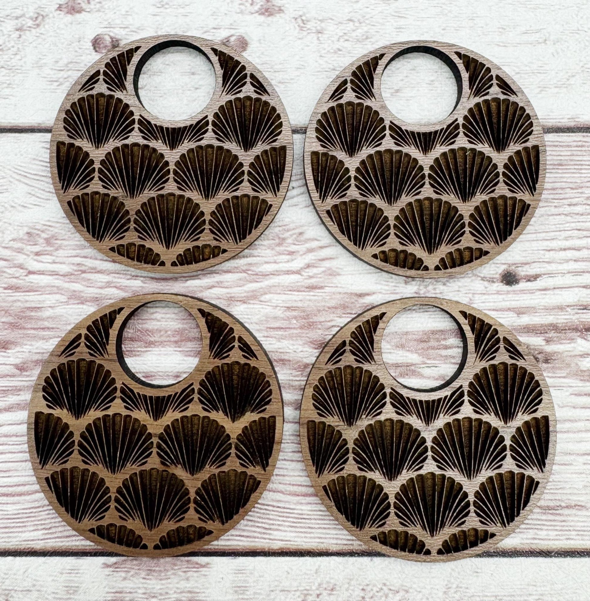 Engraved Shell Print Hoop Walnut Earring Blanks, DIY Jewelry Making