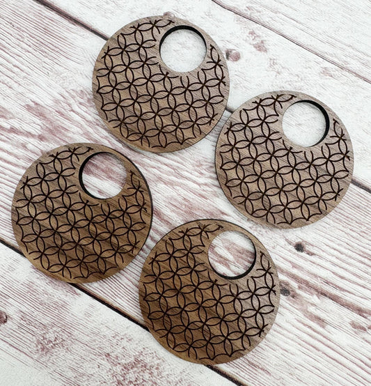 Engraved Ornate Print Hoop Walnut Earring Blanks, DIY Jewelry Making